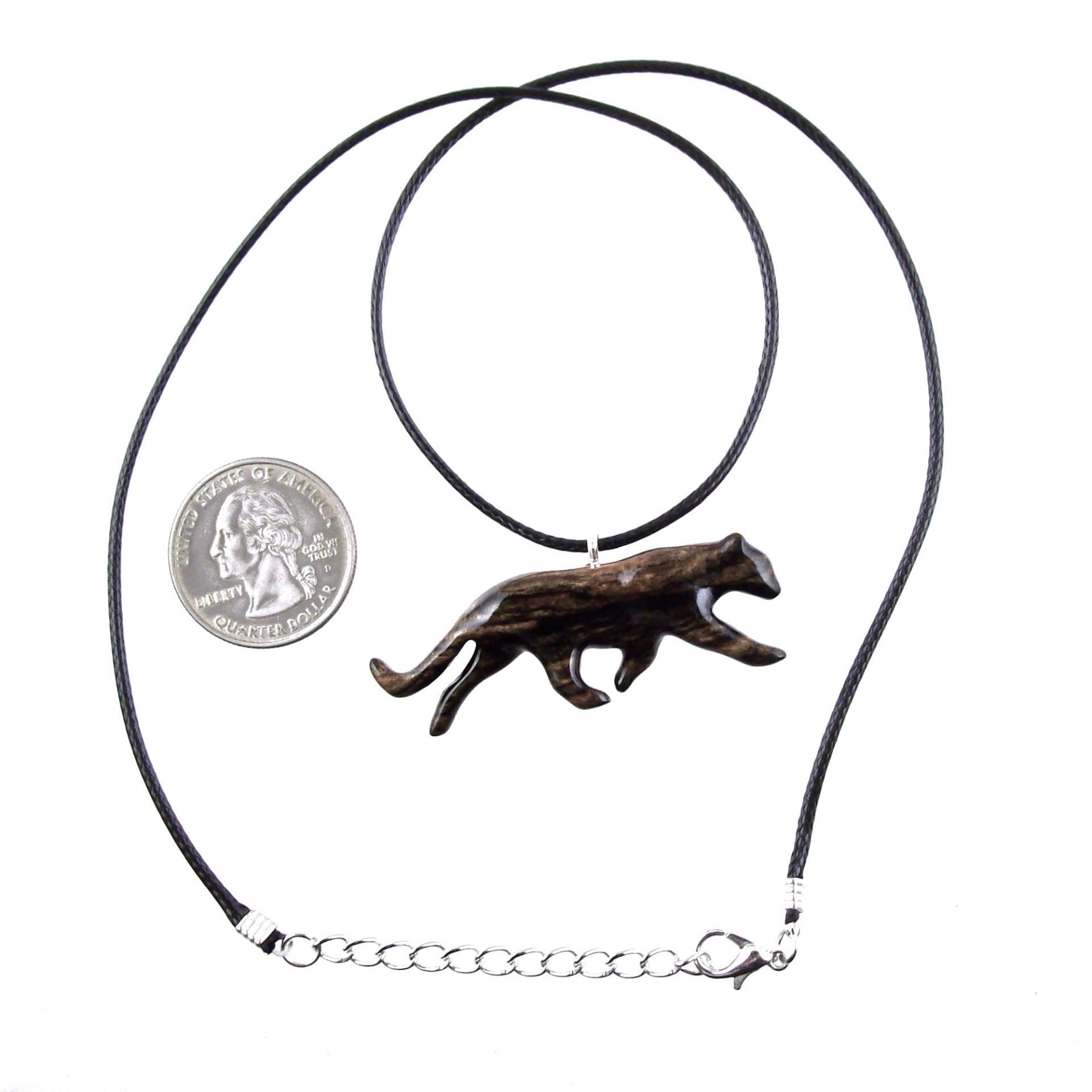 Panther Necklace, Hand Carved Wooden Panther Pendant, Jaguar Necklace, Totem Spirit Animal Wood Jewelry