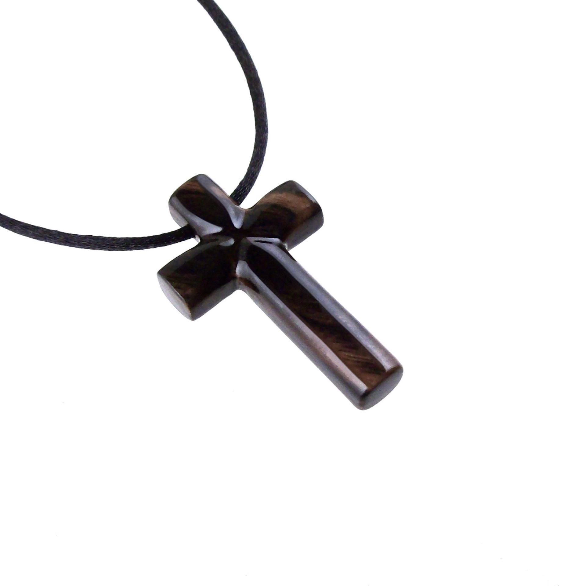 Hand Carved Wood Cross Necklace, Wooden Cross Pendant, Christian Jewelry for Men in Black with Brown Streaks