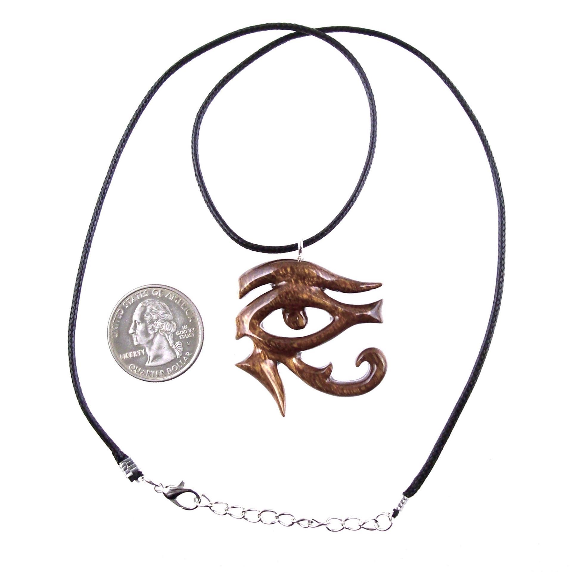 Eye of Horus Pendant, Hand Carved Wooden Eye of Ra Necklace, Egyptian African Wood Jewelry for Men or Women, Gift for Him Her