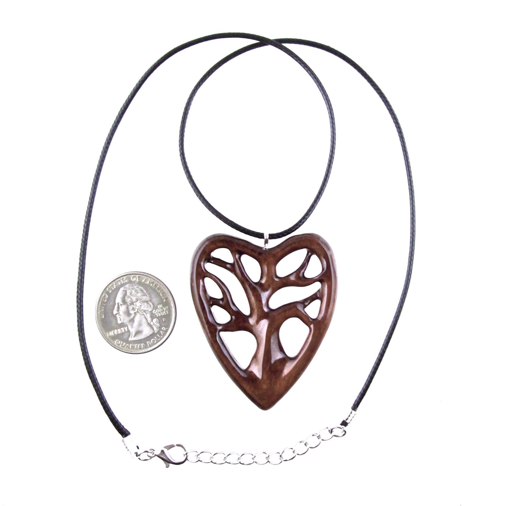 Wooden Heart Pendant, Hand Carved Tree of Life Necklace, Handmade Wood Jewelry, One of a Kind 5th Anniversary Gift for Her