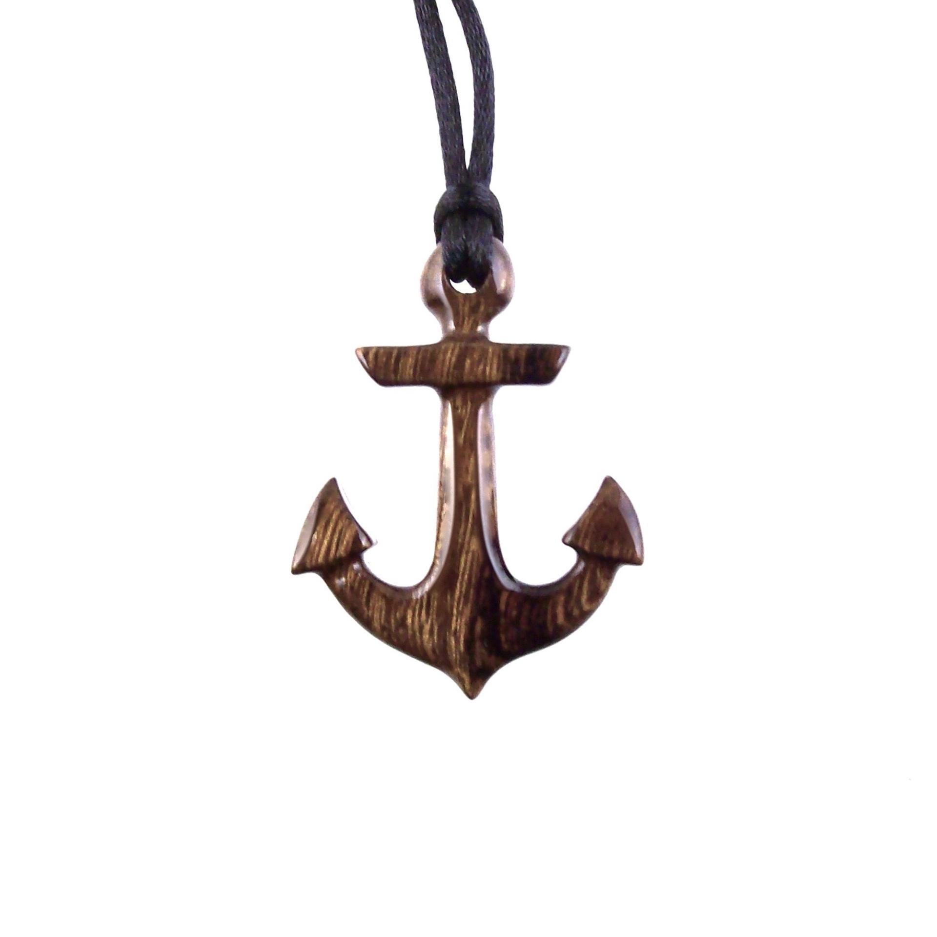 Hand Carved Anchor Necklace, Wooden Anchor Pendant, Mens Wood Necklace, Handmade Nautical Jewelry, Gift for Him