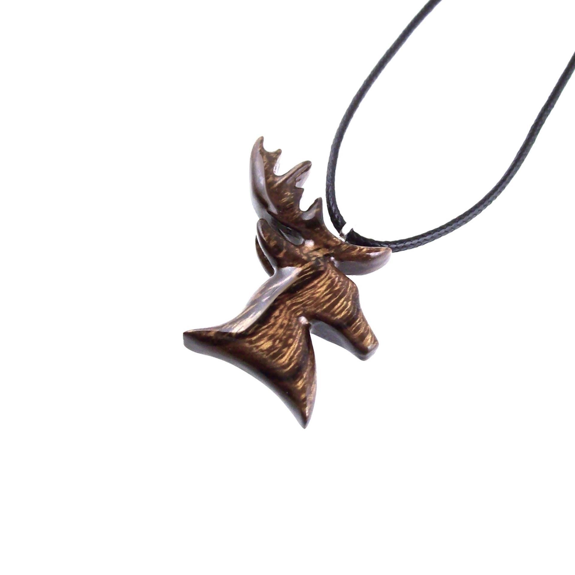 Hand Carved Stag Necklace, Wooden Deer Pendant, Buck Head Necklace, Spirit Animal Totem Gift for Him, Woodland Mens Jewelry
