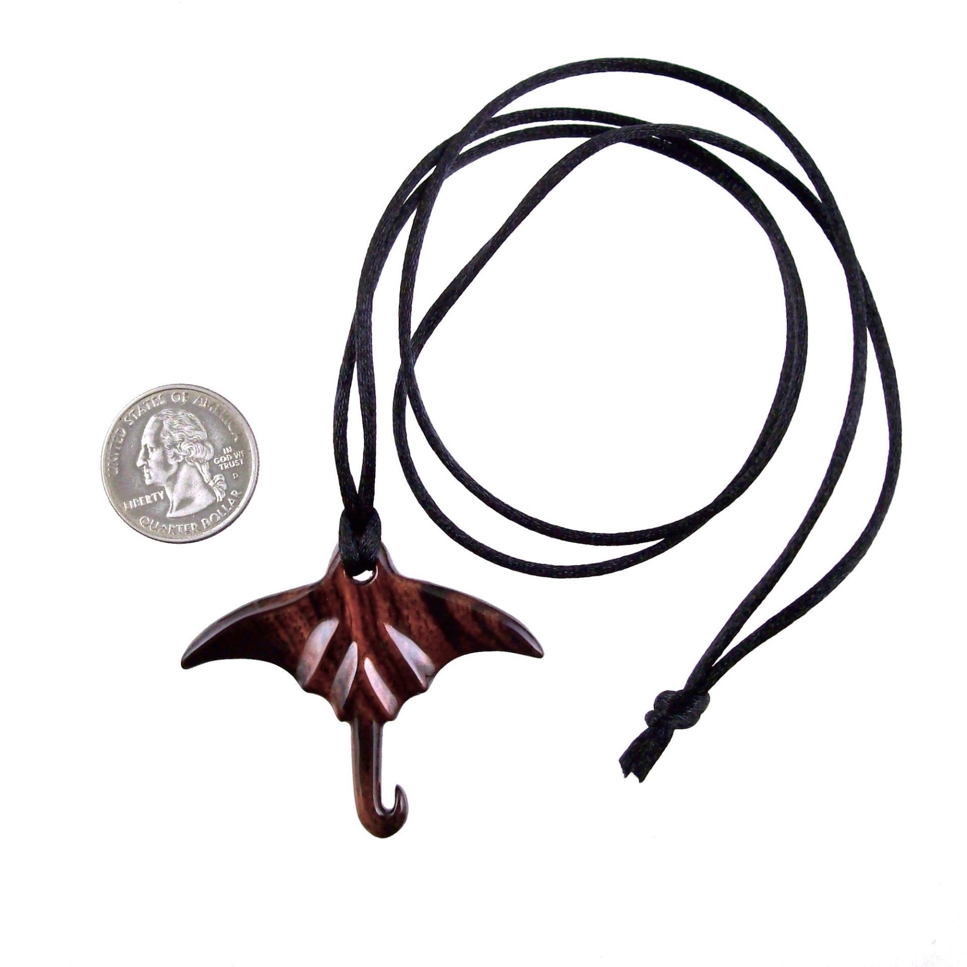 Manta Ray Necklace, Hand Carved Wooden Stingray Pendant, Mens Wood Necklace, Sea Animal Nautical Jewelry Gift for Him