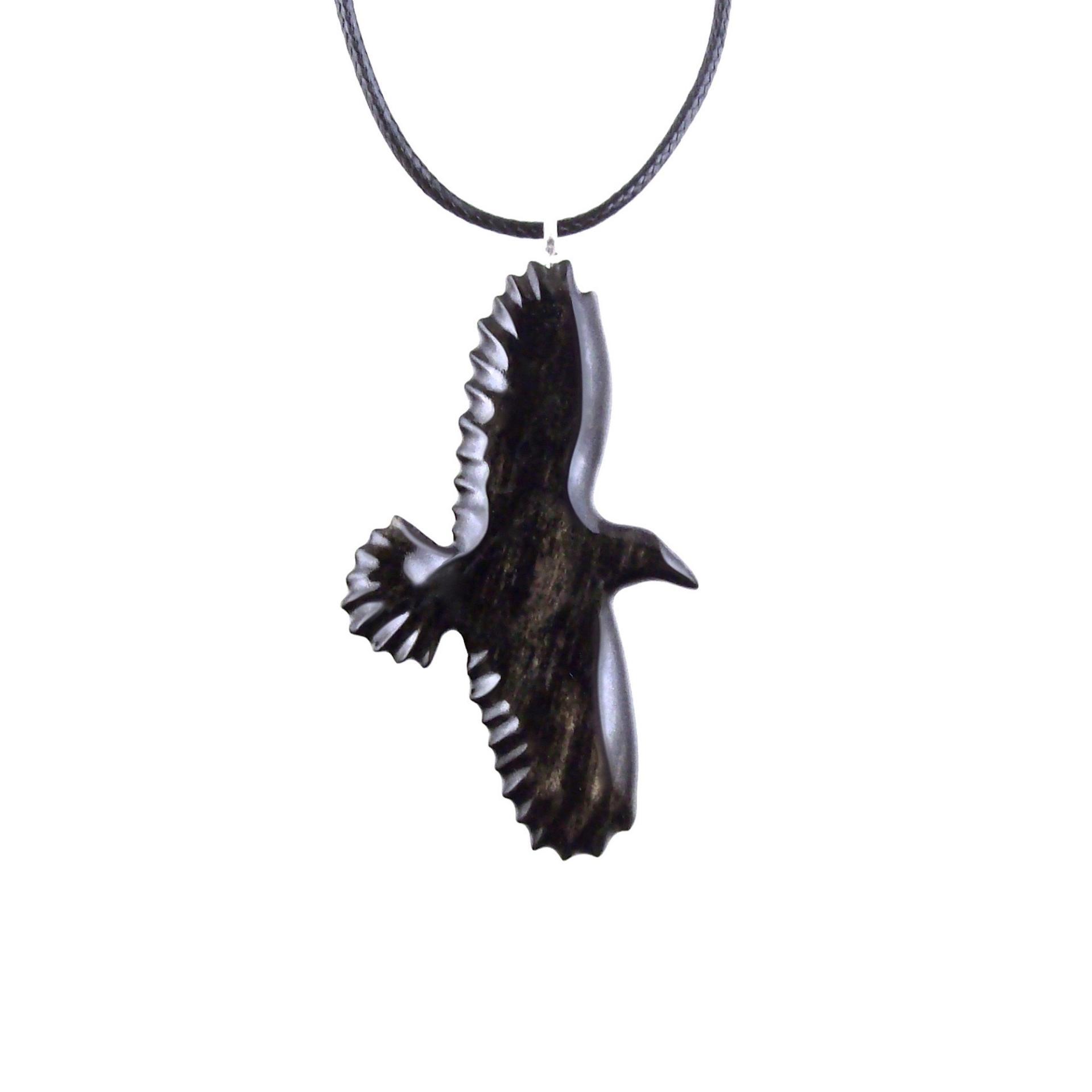 Hand Carved Crow Pendant, Raven Necklace, Wooden Raven Pendant, Wood Crow Necklace, Totem Spirit Animal Jewelry Gift for Him Her