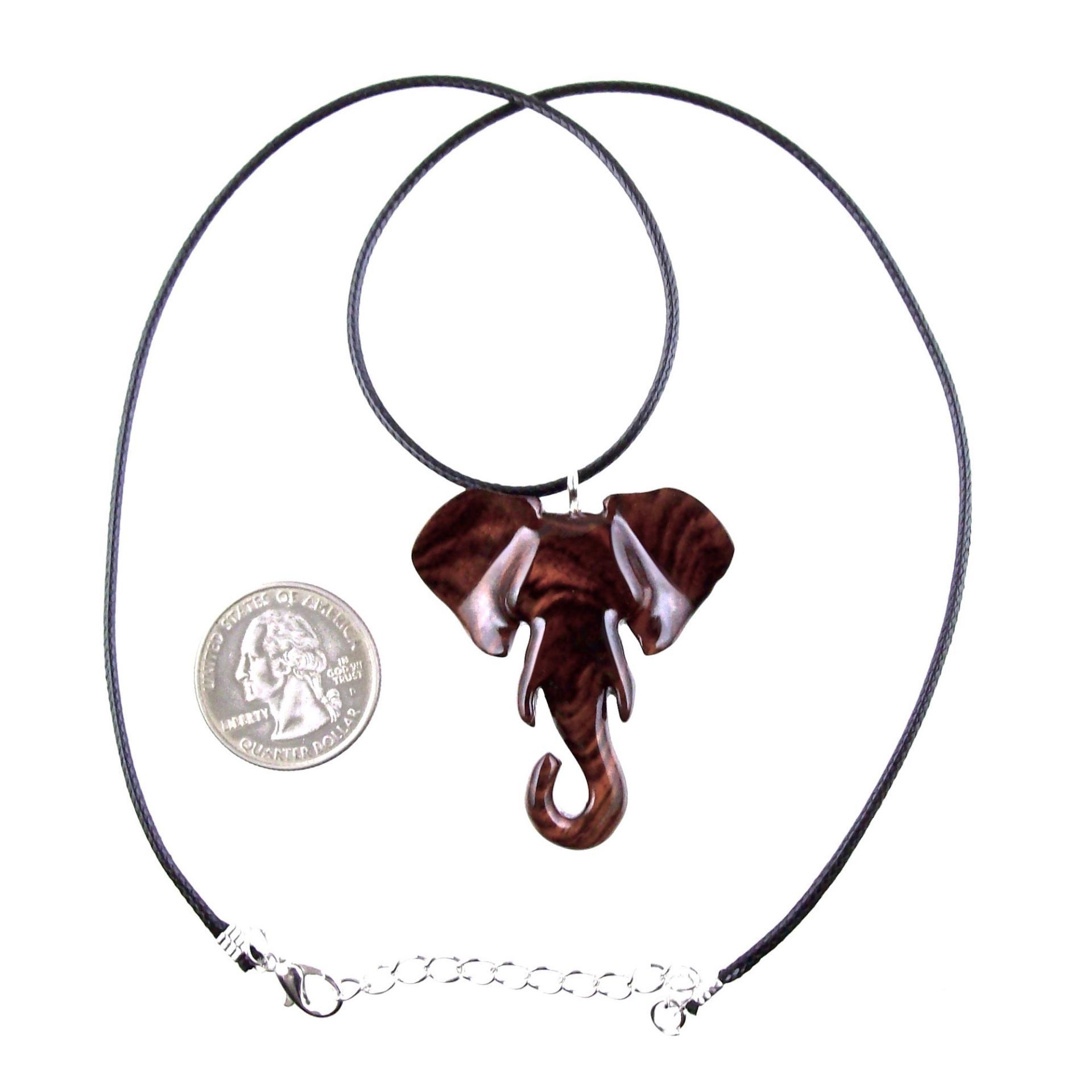 Elephant Necklace, Wooden Elephant Pendant for Men or Women, Hand Carved Spiritual Animal Necklace, Wood Jewelry for Men Women