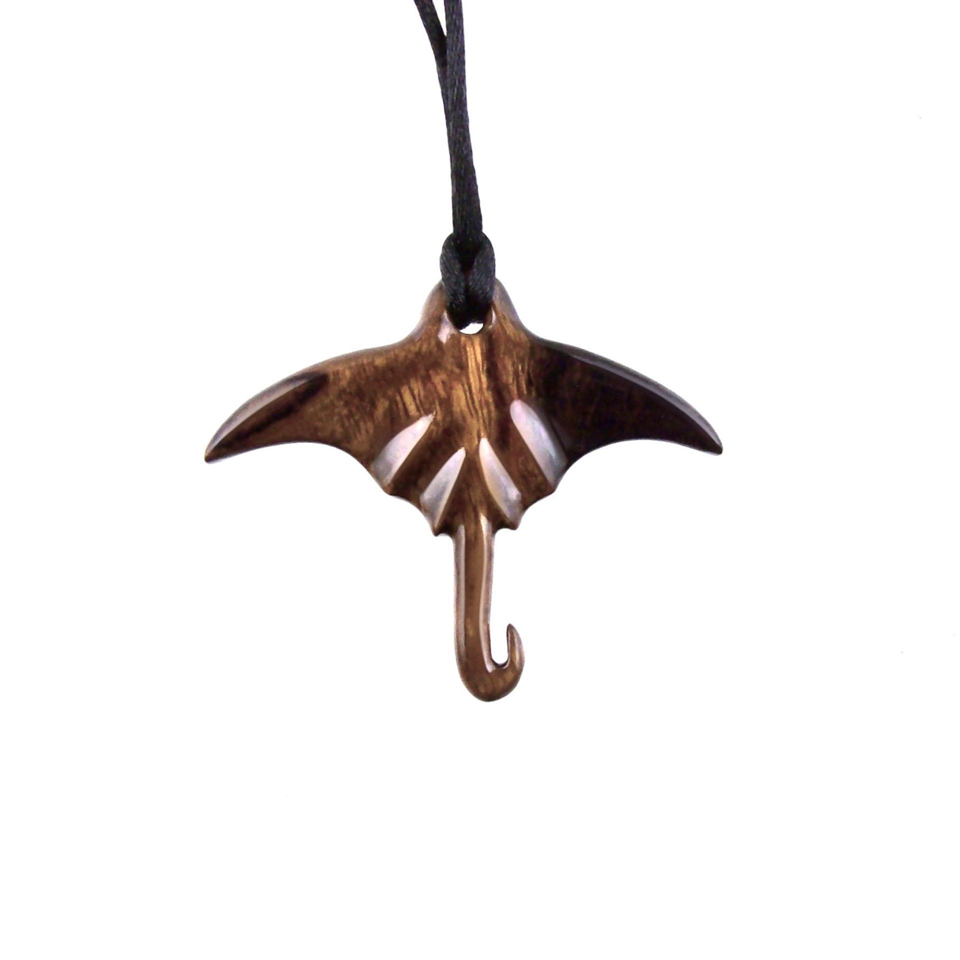 Hand Carved Manta Ray Necklace, Wooden Stingray Pendant, Mens Wood Necklace, Nautical Jewelry, One of a Kind Gift for Him