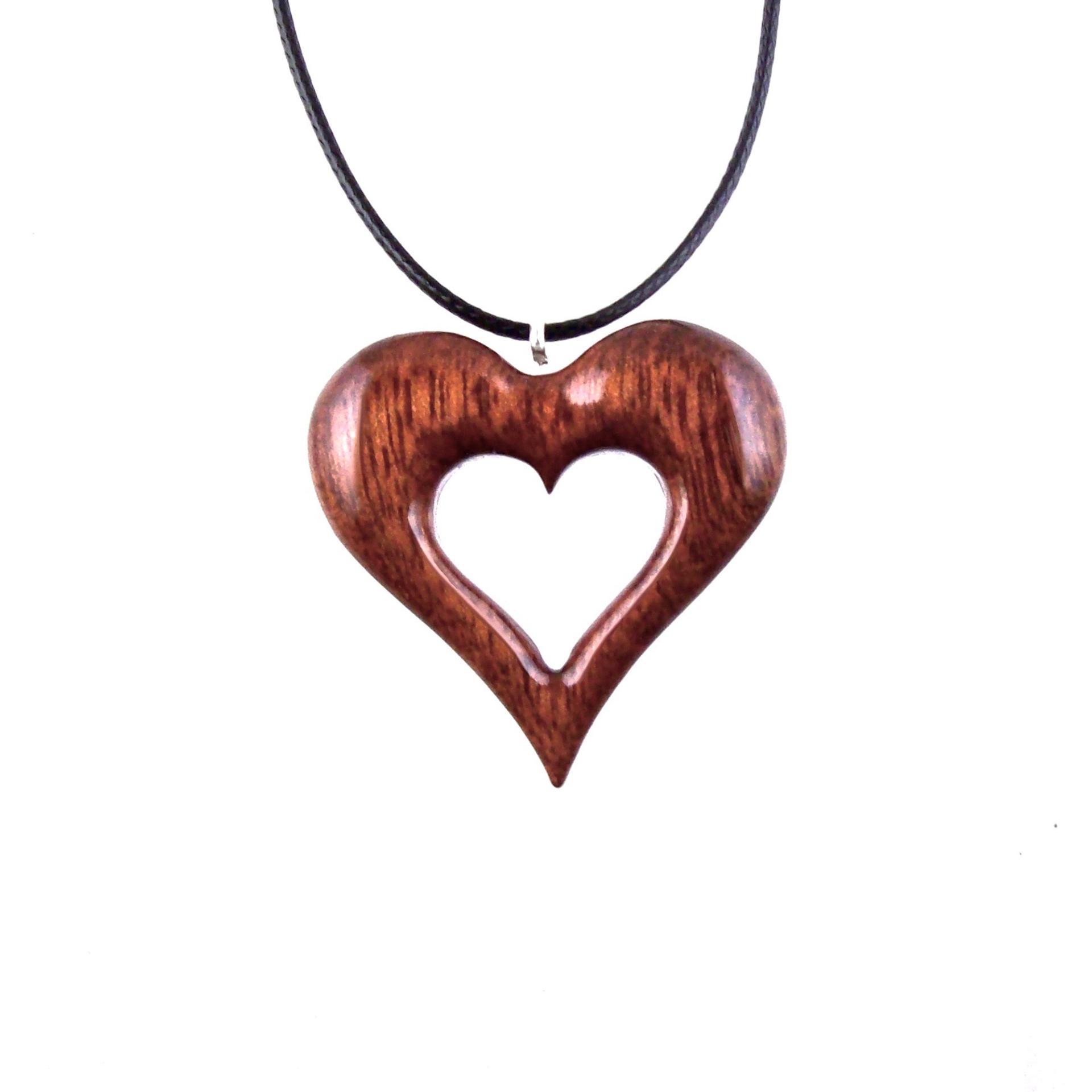 Hand Carved Wooden Heart Pendant, Wood Heart Necklace, 5th Wedding Anniversary Gift for Her, Wood Jewelry