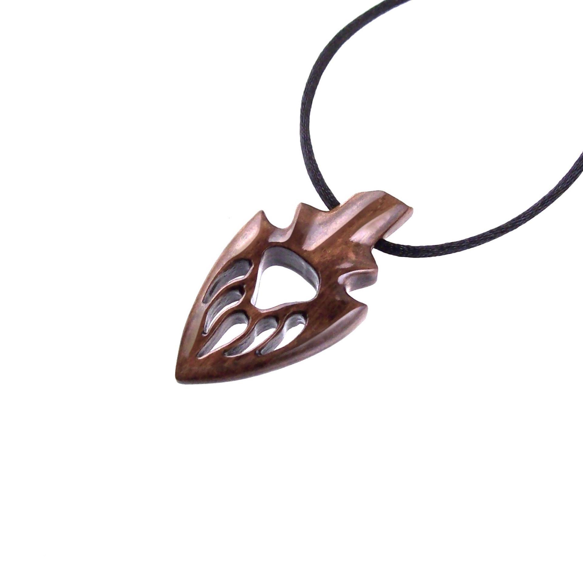 Wooden Bear Paw Necklace, Hand Carved Arrowhead Pendant, Totem Protection Amulet, Men Wood Jewelry
