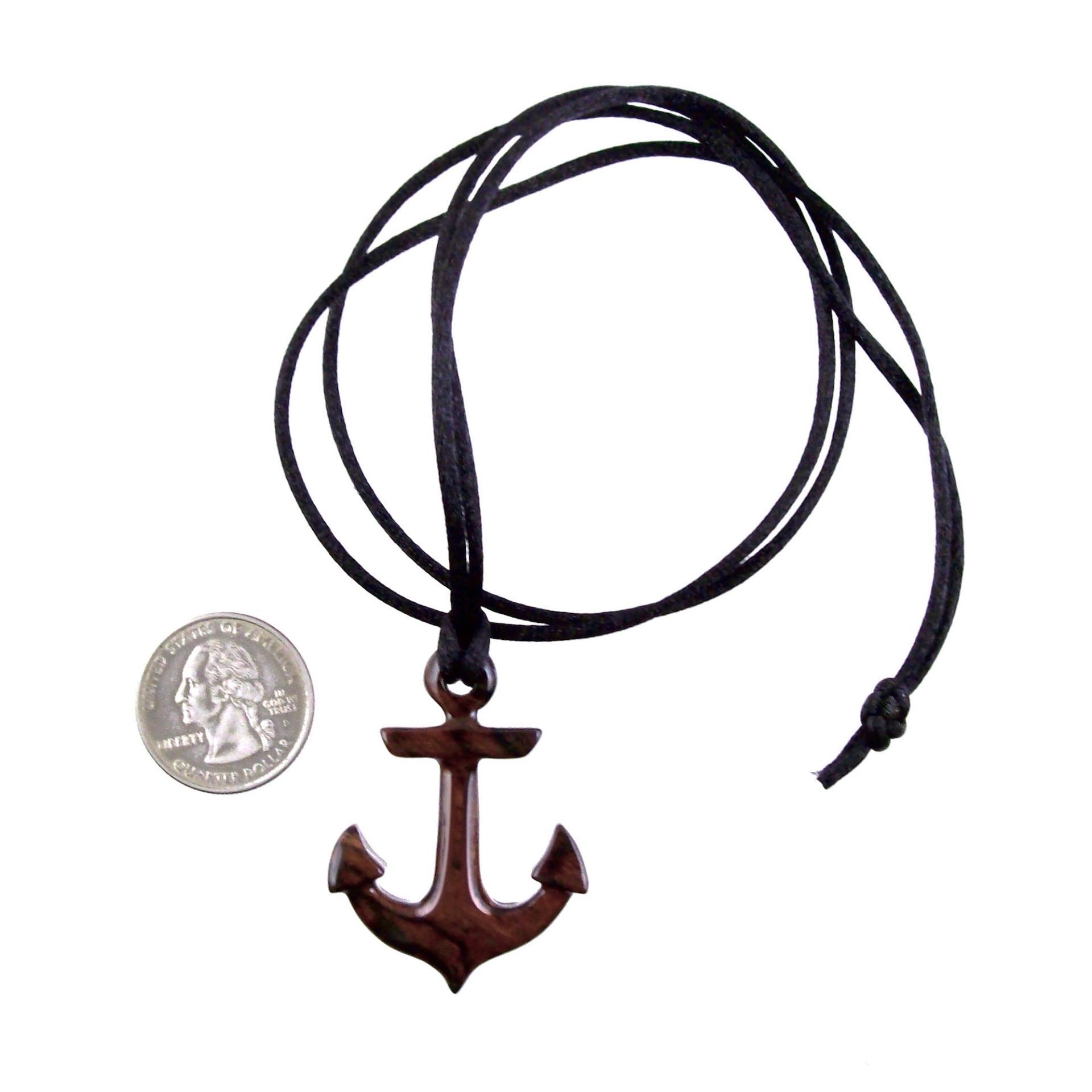Anchor Necklace, Hand Carved Wooden Anchor Pendant, Mens Wood Necklace, Handmade Nautical Jewelry, Gift for Him