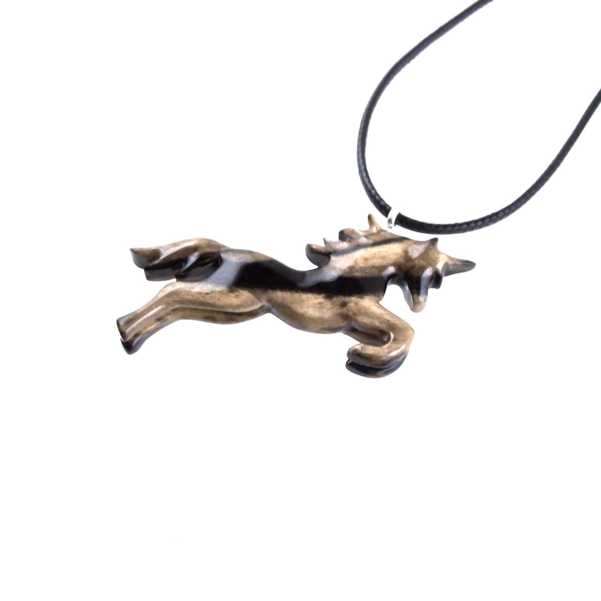 Unicorn Necklace, Hand Carved Wooden Unicorn Pendant, Fantasy Animal Wood Jewelry, One of a Kind Gift for Her