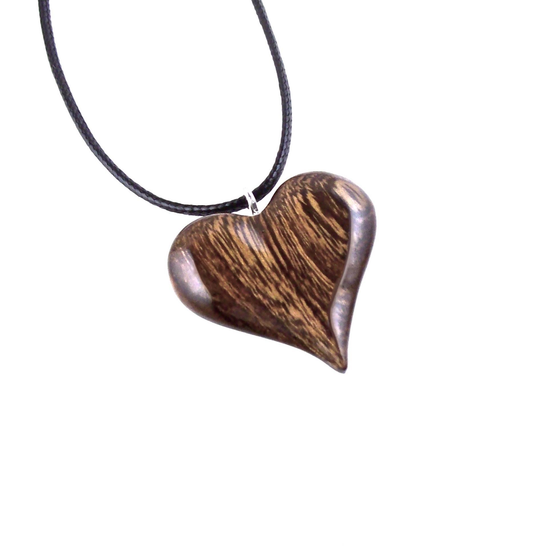 Heart Necklace, Hand Carved Wooden Heart Pendant, 5th Anniversary Gift for Her, One of a Kind Wood Jewelry