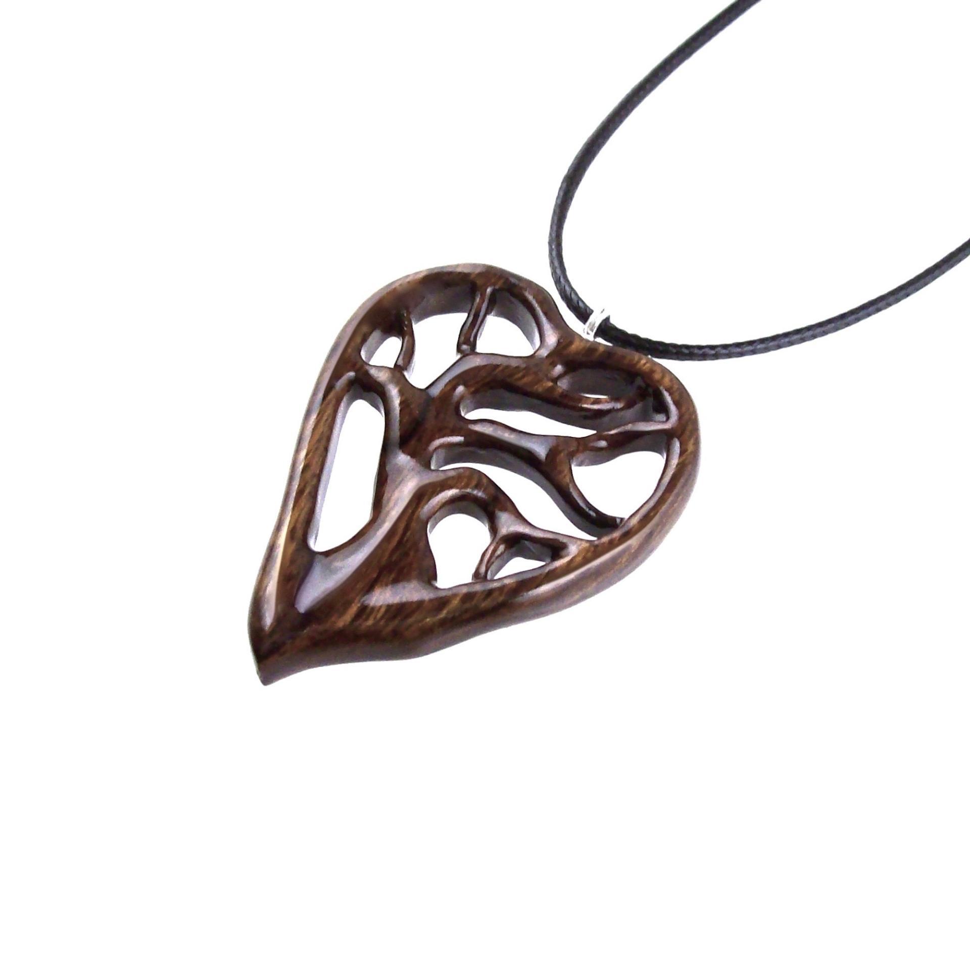 Hand Carved Wood Heart Necklace, Tree of Life Pendant, 5th Anniversary Gift for Her, One of a Kind Handmade Wooden Jewelry