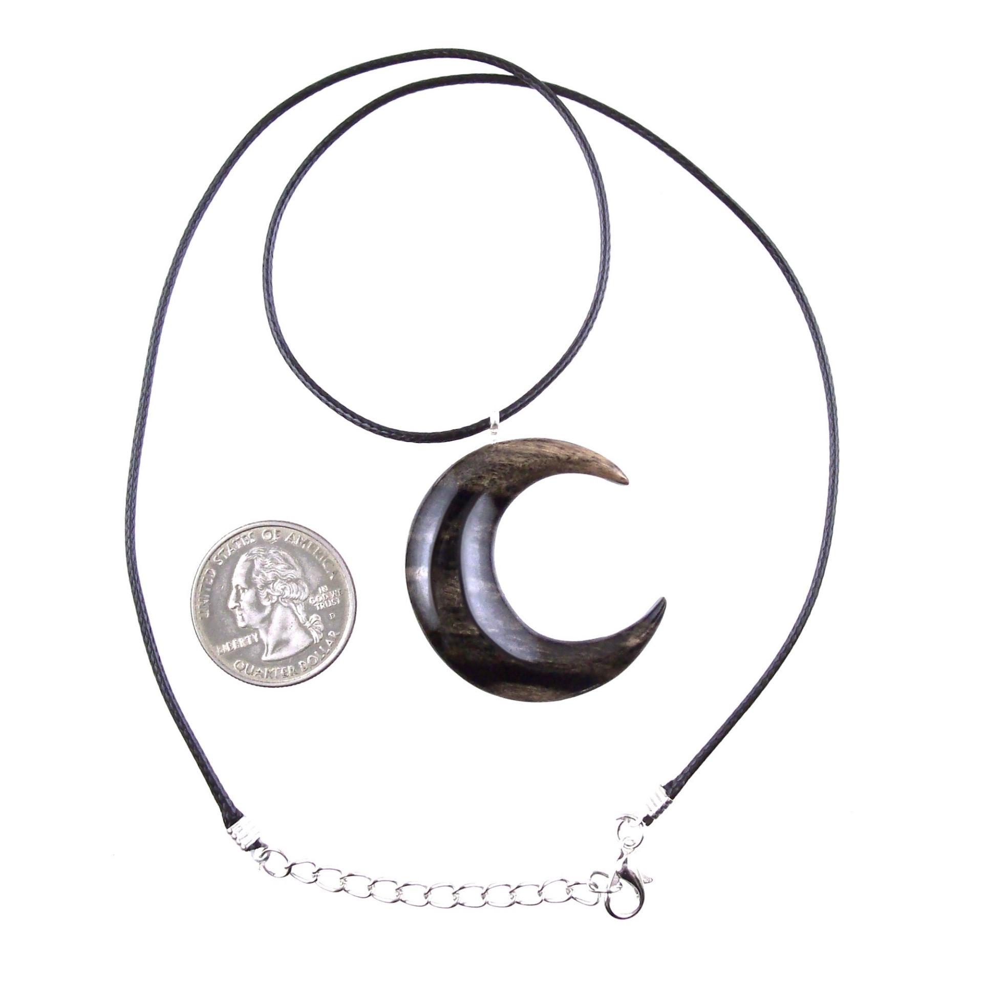 Hand Carved Moon Necklace, Wooden Crescent Moon Pendant, Wood Celestial Necklace, Pagan Lunar Jewelry for Men or Women