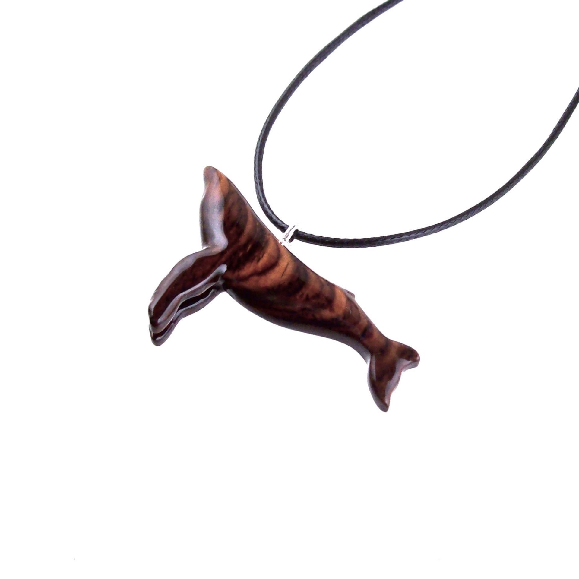 Humpback Whale Necklace, Hand Carved Wooden Sea Animal Pendant, Nautical Wood Jewelry, Whale-watcher Gift for Men Women