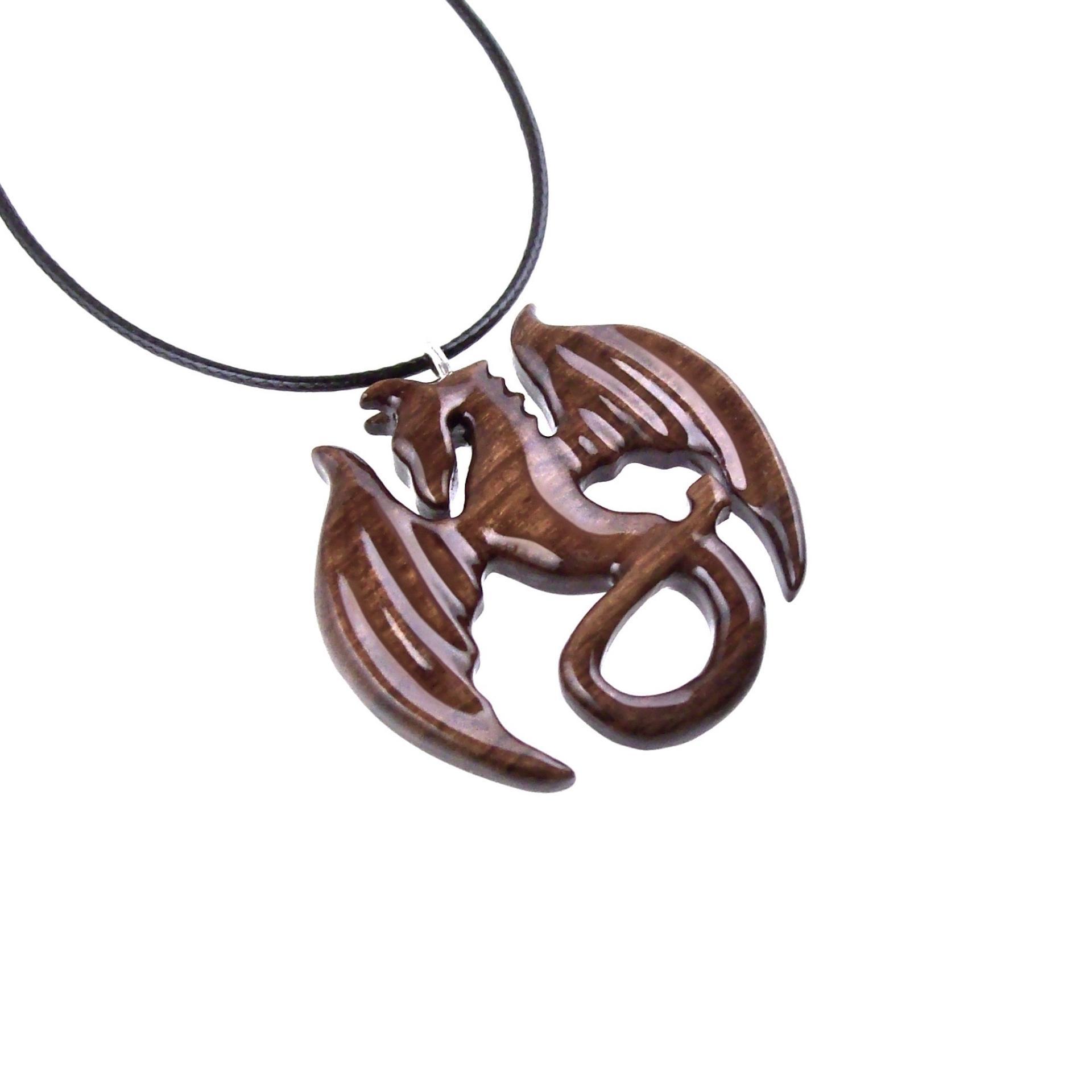 Dragon Pendant, Hand Carved Wooden Dragon Necklace, One of a Kind Handmade Wood Jewelry Gift for Men Women