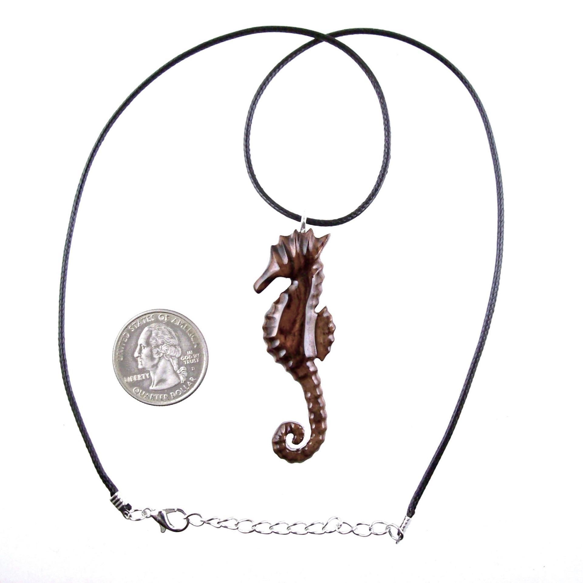 Wooden Seahorse Pendant, Hand Carved Seahorse Necklace for Men Women, Nautical Wood Jewelry, Sea Animal Beach Jewelry