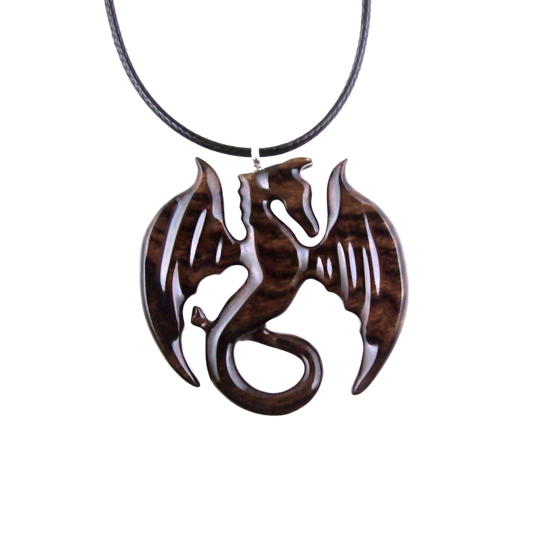 Wooden Dragon Pendant, Hand Carved Dragon Necklace, One of a Kind Fantasy Wood Necklace for Men or Women, Gift for Her Him