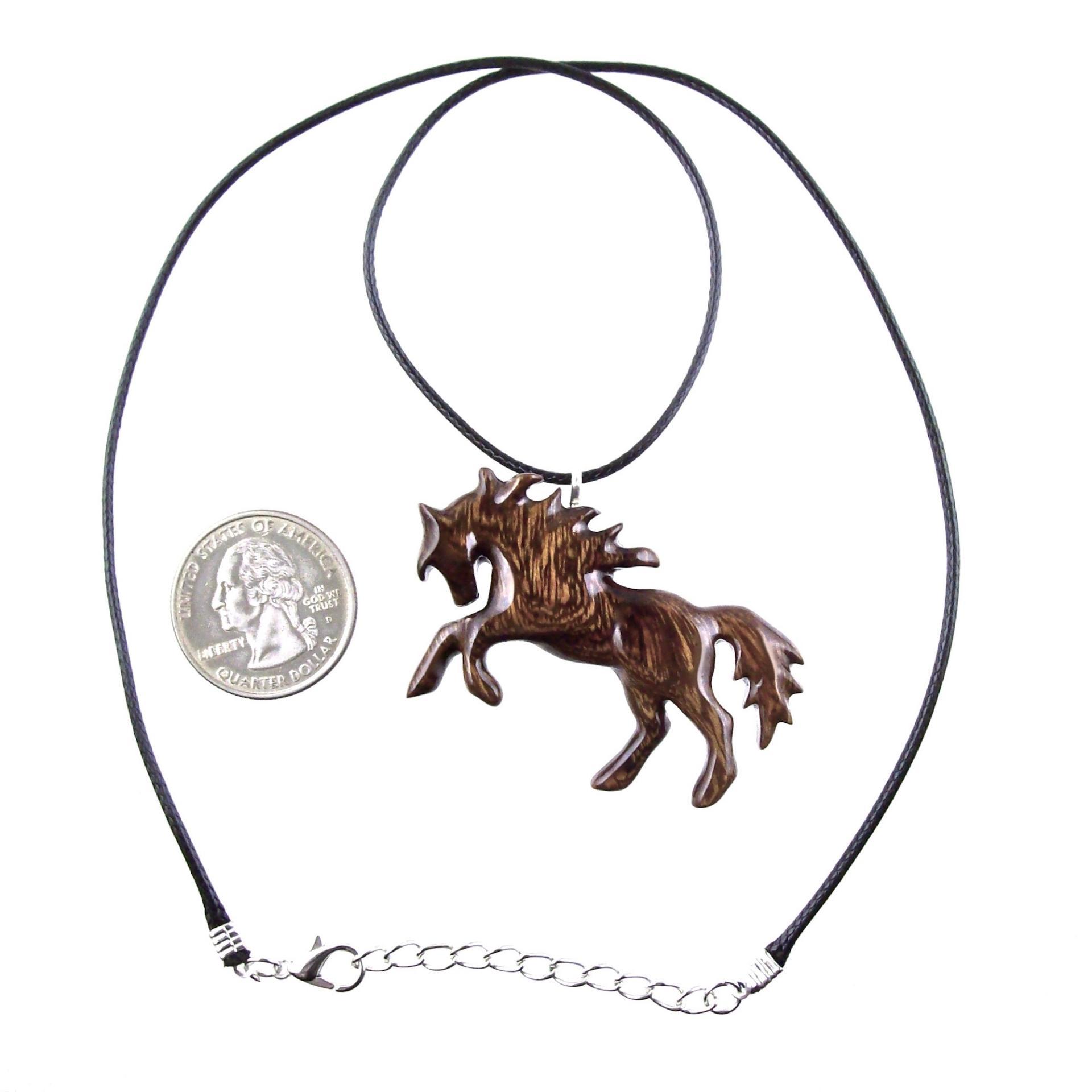 Horse Necklace, Hand Carved Wooden Horse Pendant for Men or Women, Equine Jewelry, Spirit Animal Wood Pendant