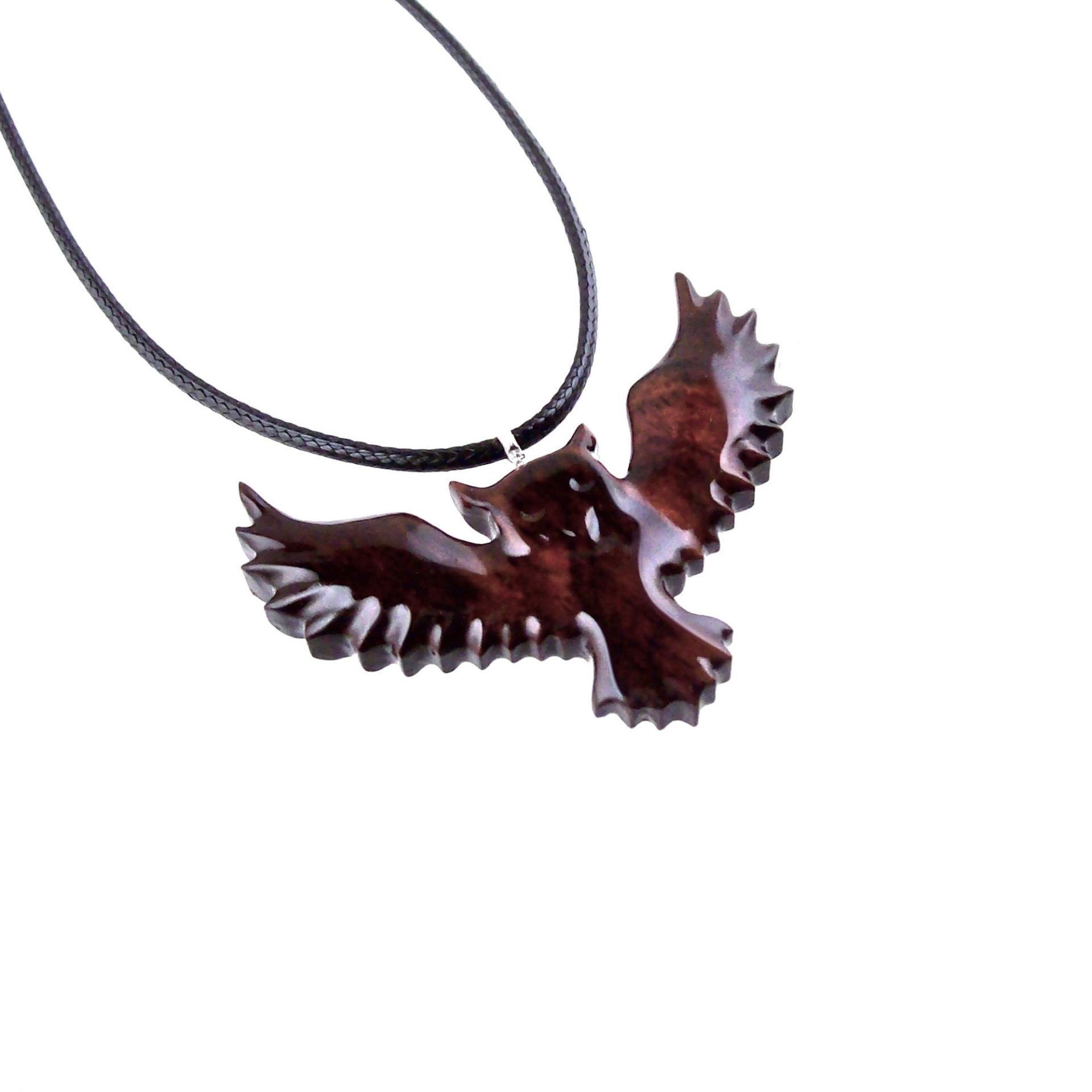 Owl Necklace, Hand Carved Wooden Owl Pendant, Flying Wood Bird Necklace for Men or Women, Totem Spirit Animal Jewelry