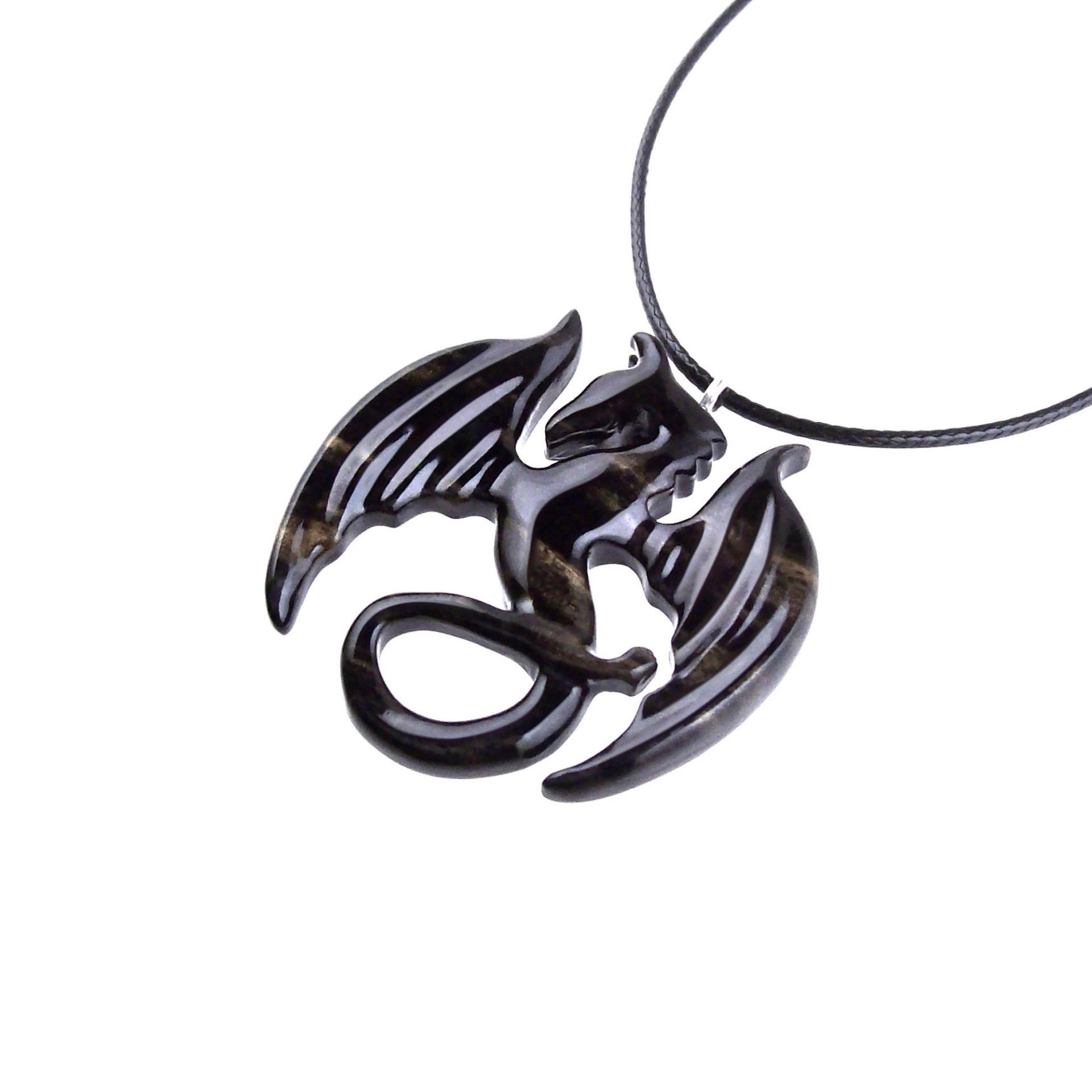 Dragon Necklace for Men Women, Hand Carved Wooden Dragon Pendant, Fantasy Wood Jewelry Gift for Her Him