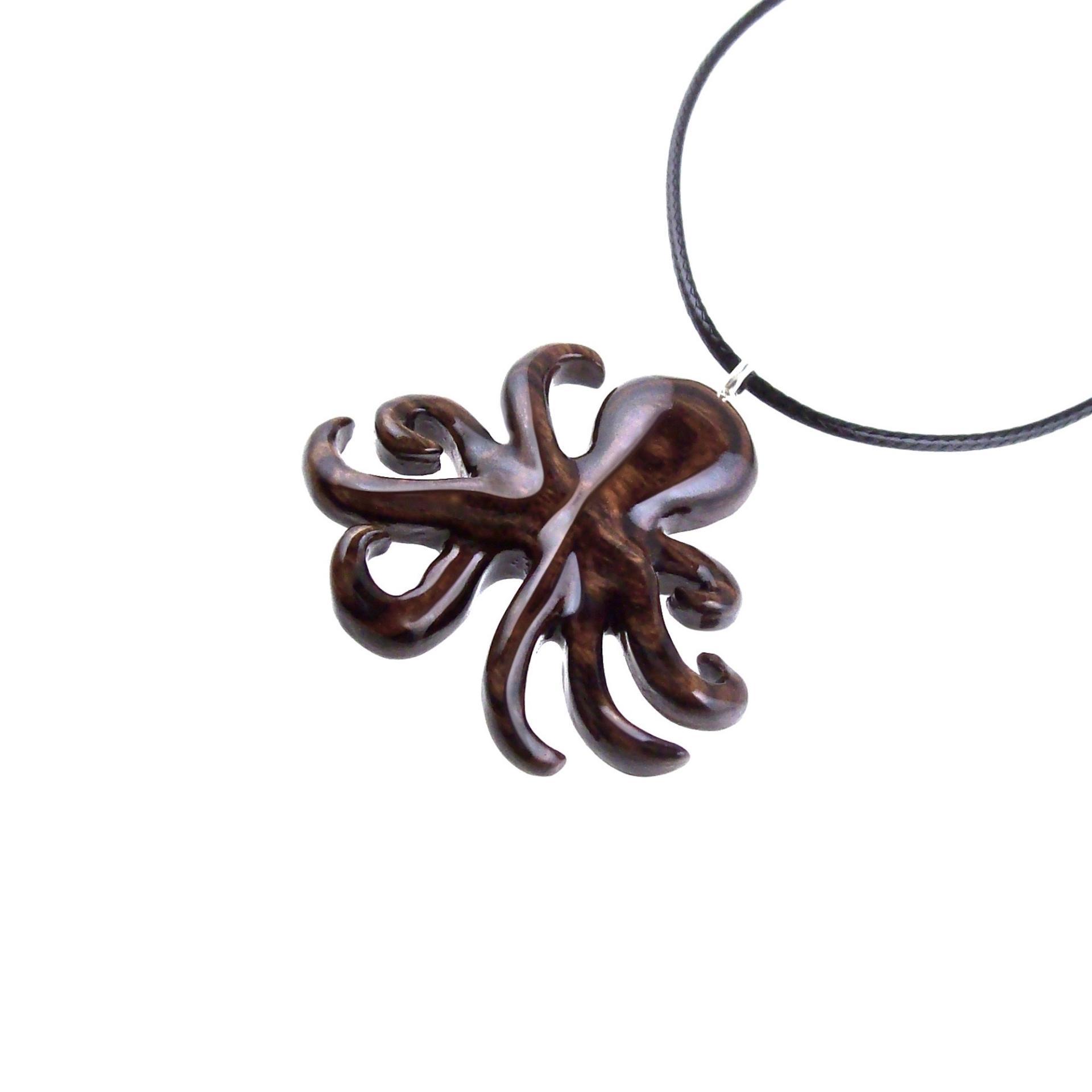 Hand Carved Octopus Necklace for Men or Women, Wooden Squid Pendant, Kraken Necklace, Nautical Wood Jewelry Gift for Him Her
