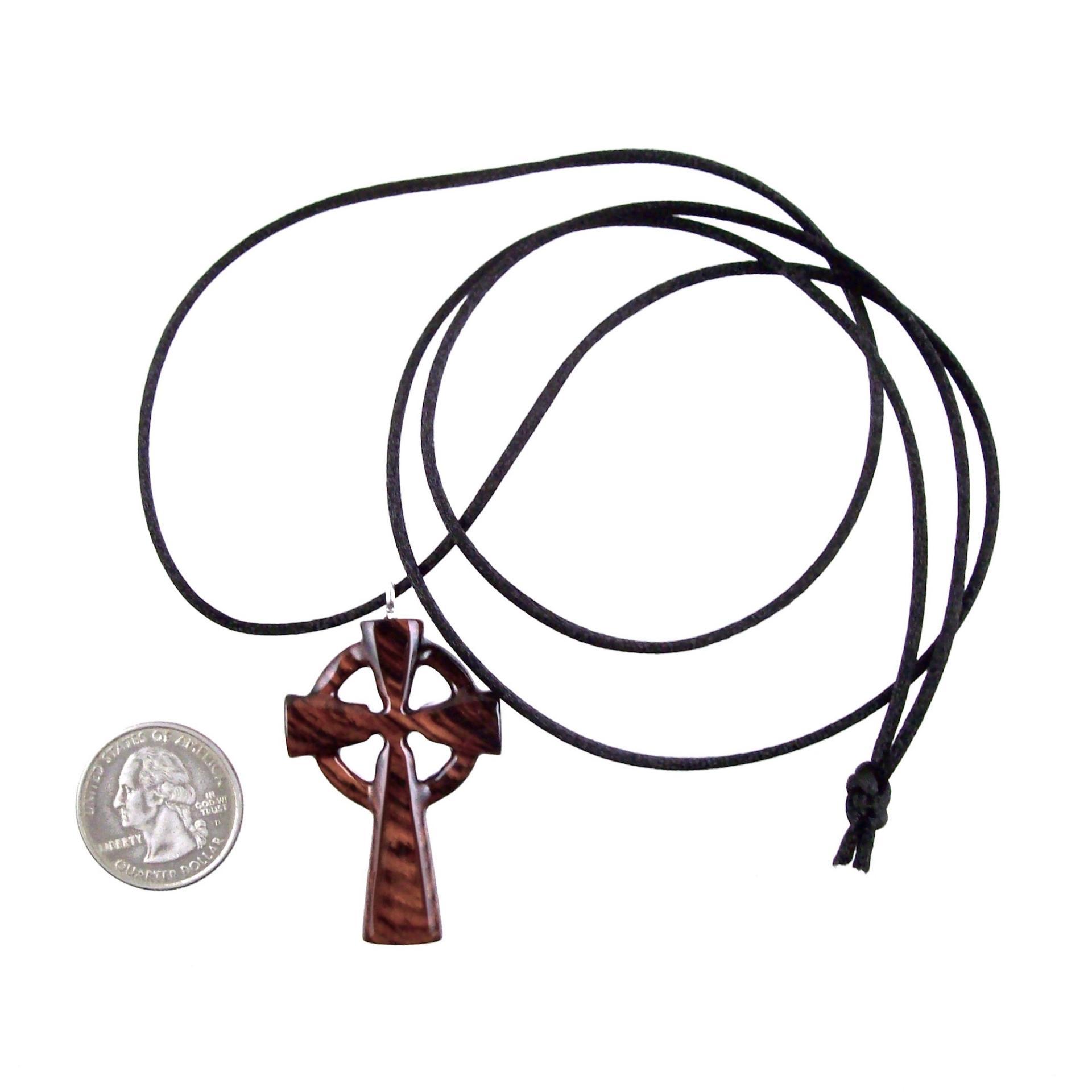 Wooden Celtic Cross Pendant, Hand Carved Celtic Cross Necklace, Wood Cross Necklace Gift for Him, Irish Christian Jewelry