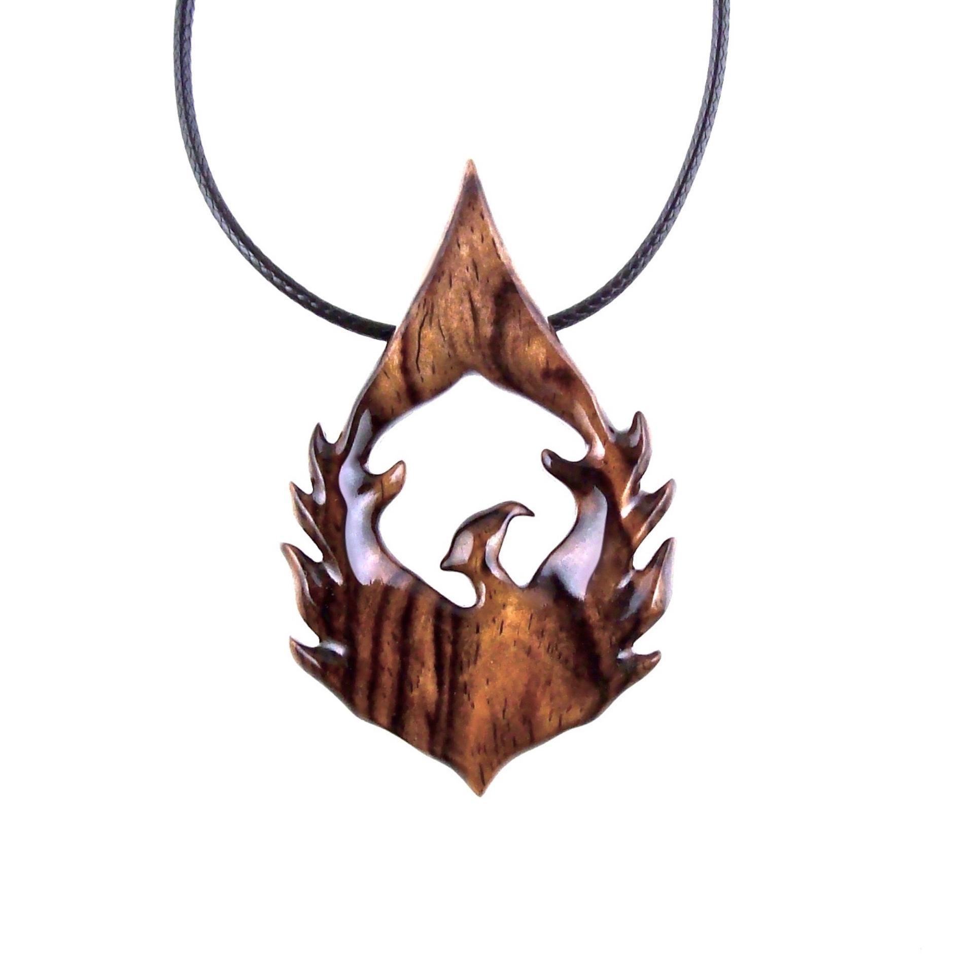Phoenix Necklace for Men or Women, Hand Carved Wooden Phoenix Rising Pendant, Wood Firebird Necklace, Inspirational Jewelry Gift for Him Her