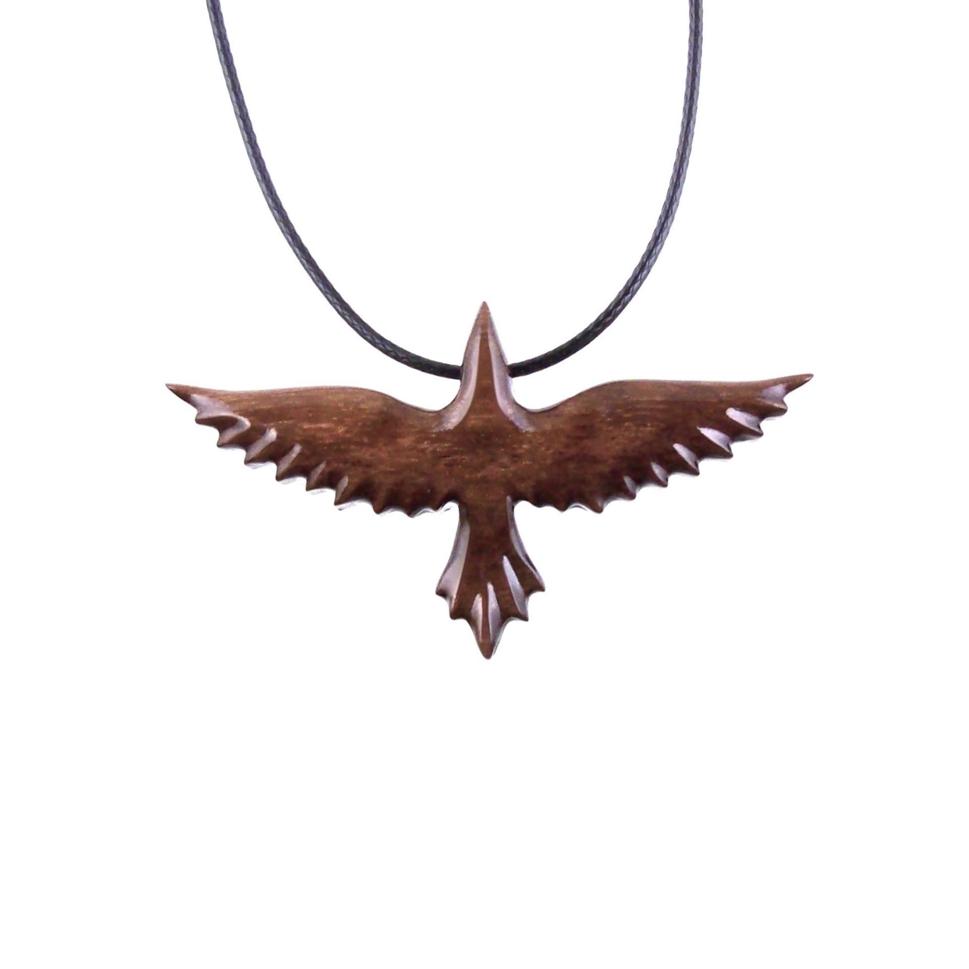 Flying Raven Necklace, Hand Carved Wooden Crow Pendant, Totem Wood Bird Jewelry for Men or Women, One of a Kind Gift for Him Her