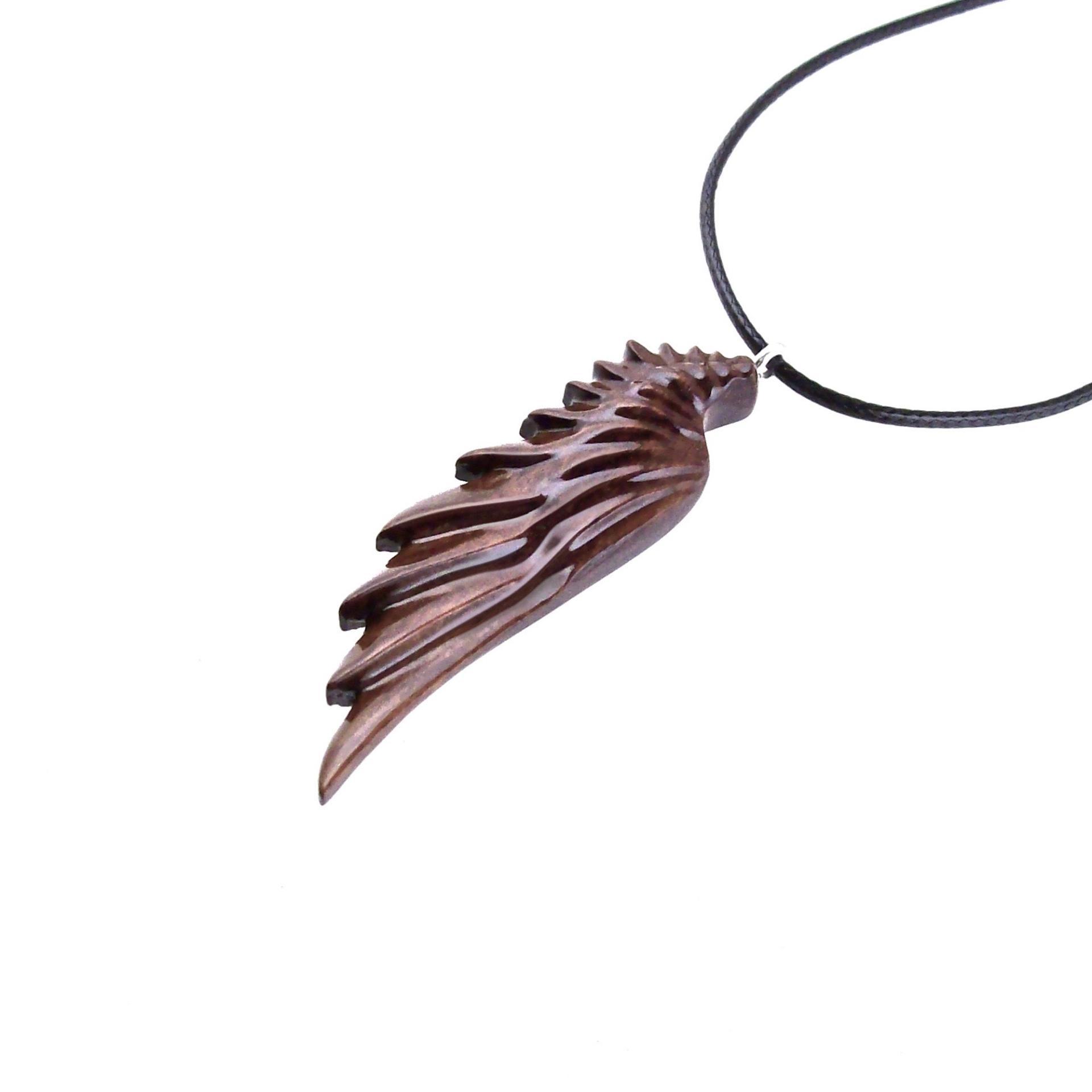Wooden Angel Wing Pendant Necklace, Hand Carved Protection Amulet Gift for Him, One of a Kind Christian Wood Jewelry