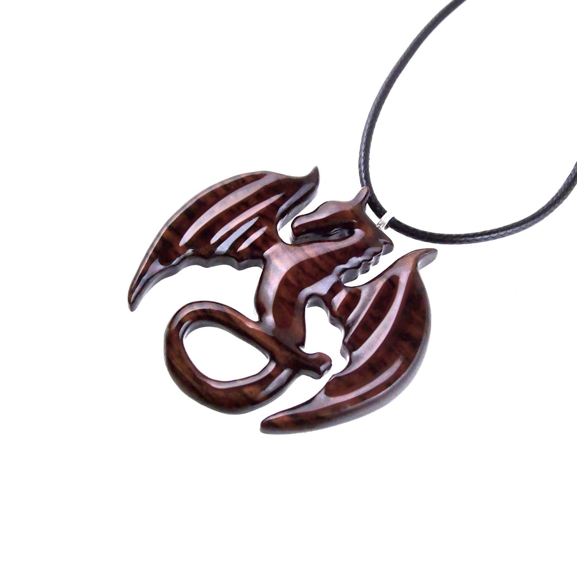 Dragon Necklace for Men or Women, Wooden Dragon Pendant, Hand Carved Wood Fantasy Jewelry, One of a Kind Gift for Him Her