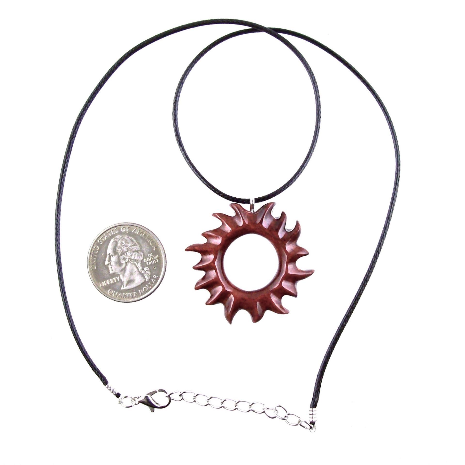 Sun Pendant, Hand Carved Sunburst Necklace, Wooden Celestial Jewelry for Men Women, Solar Eclipse Wood Jewelry