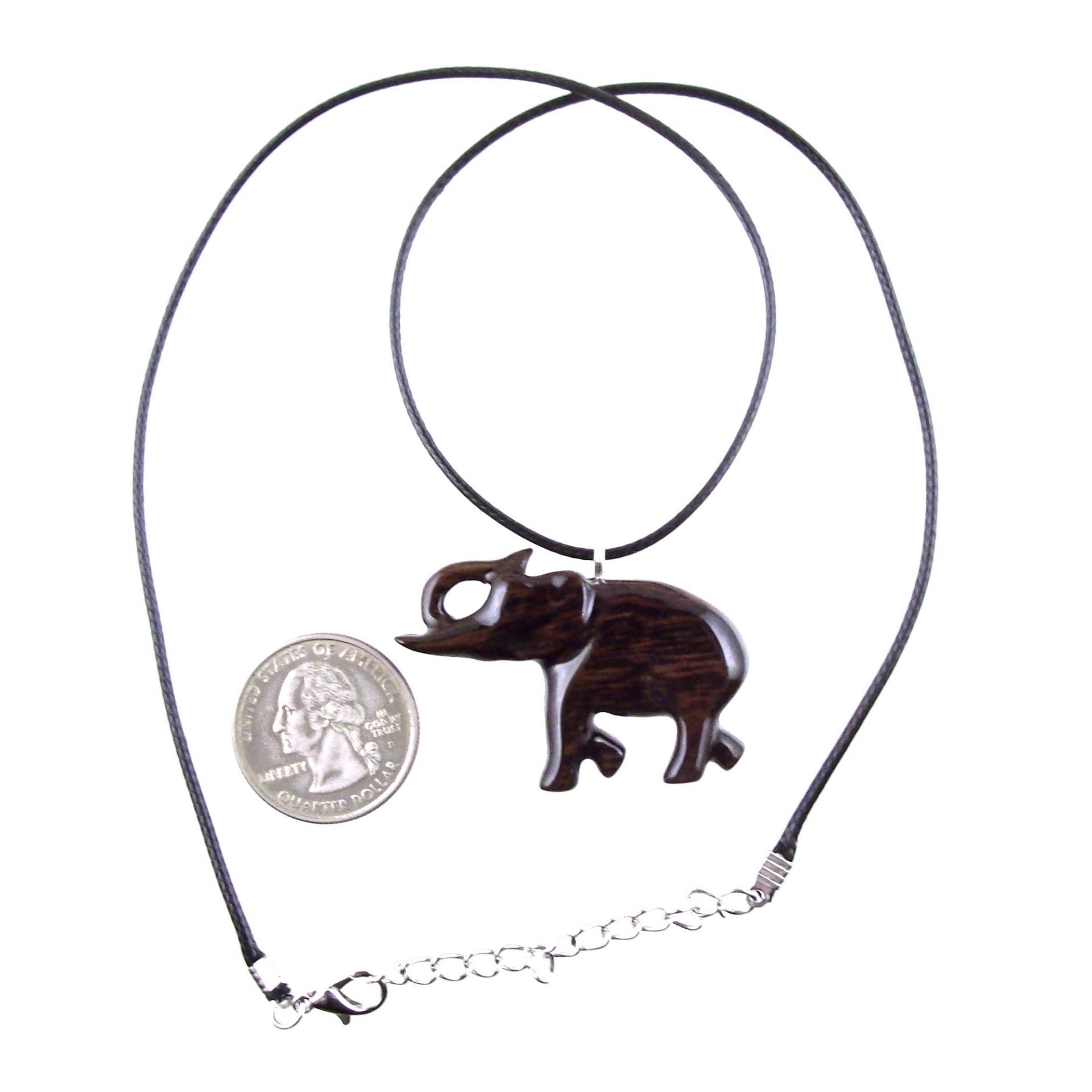 Wooden Elephant Pendant, Hand Carved Lucky Trunk Up Elephant Necklace for Men or Women, Spiritual Animal Wood Jewelry, Gift for Him Her