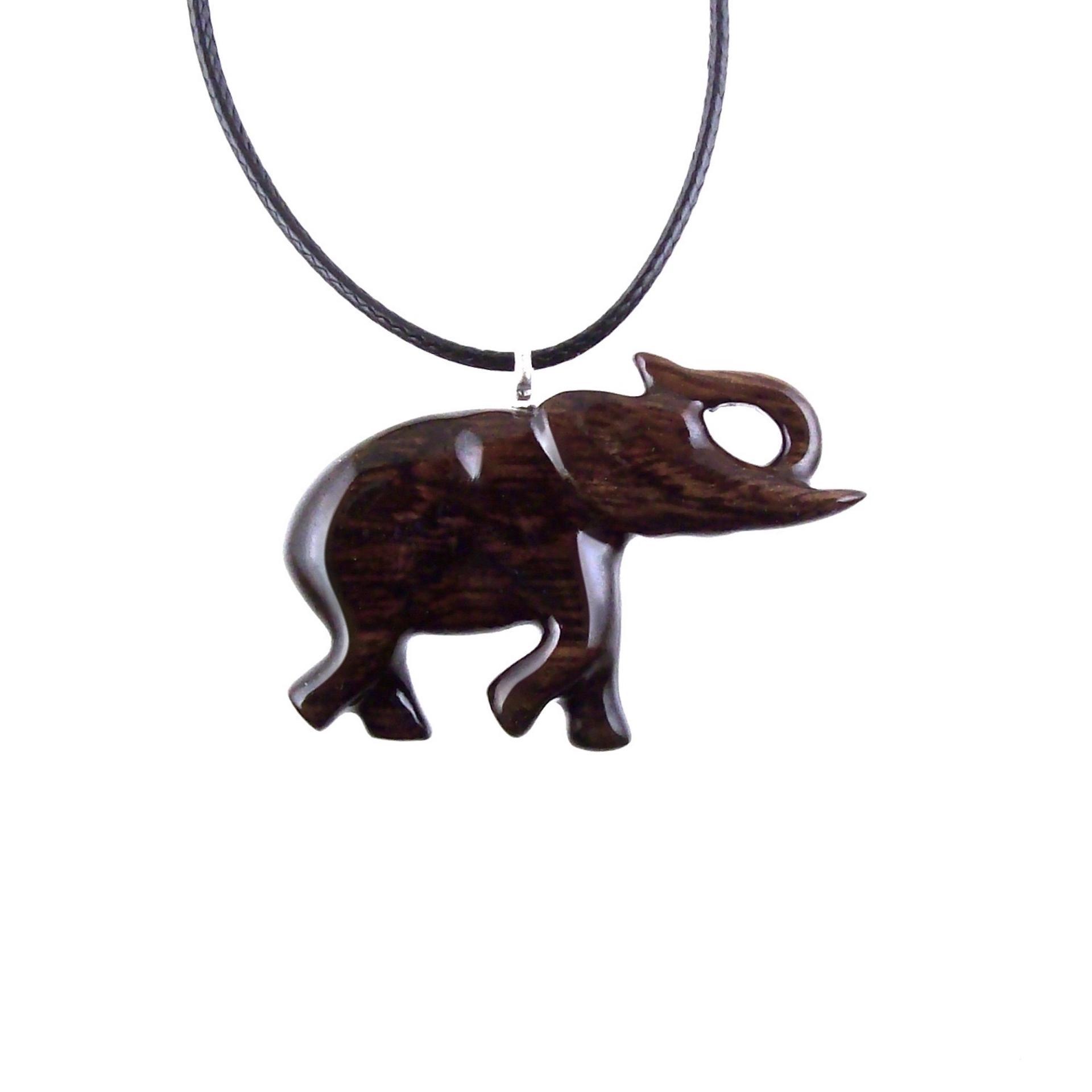 Wooden Elephant Pendant, Hand Carved Lucky Trunk Up Elephant Necklace for Men or Women, Spiritual Animal Wood Jewelry, Gift for Him Her