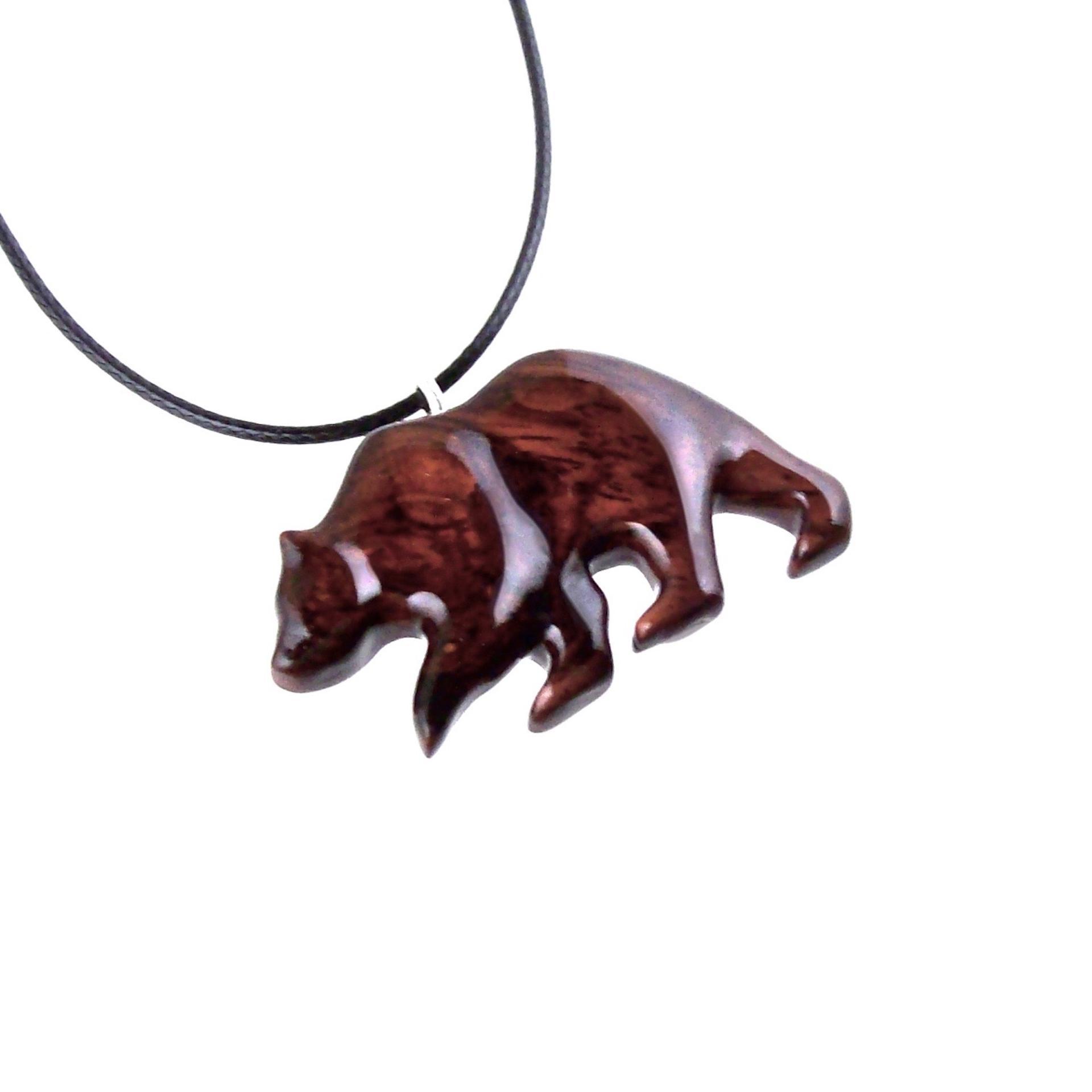 Wood Bear Necklace, Hand Carved Wooden Grizzly Bear Pendant for Men or Women, Spirit Animal Totem Jewelry Gift for Him Her