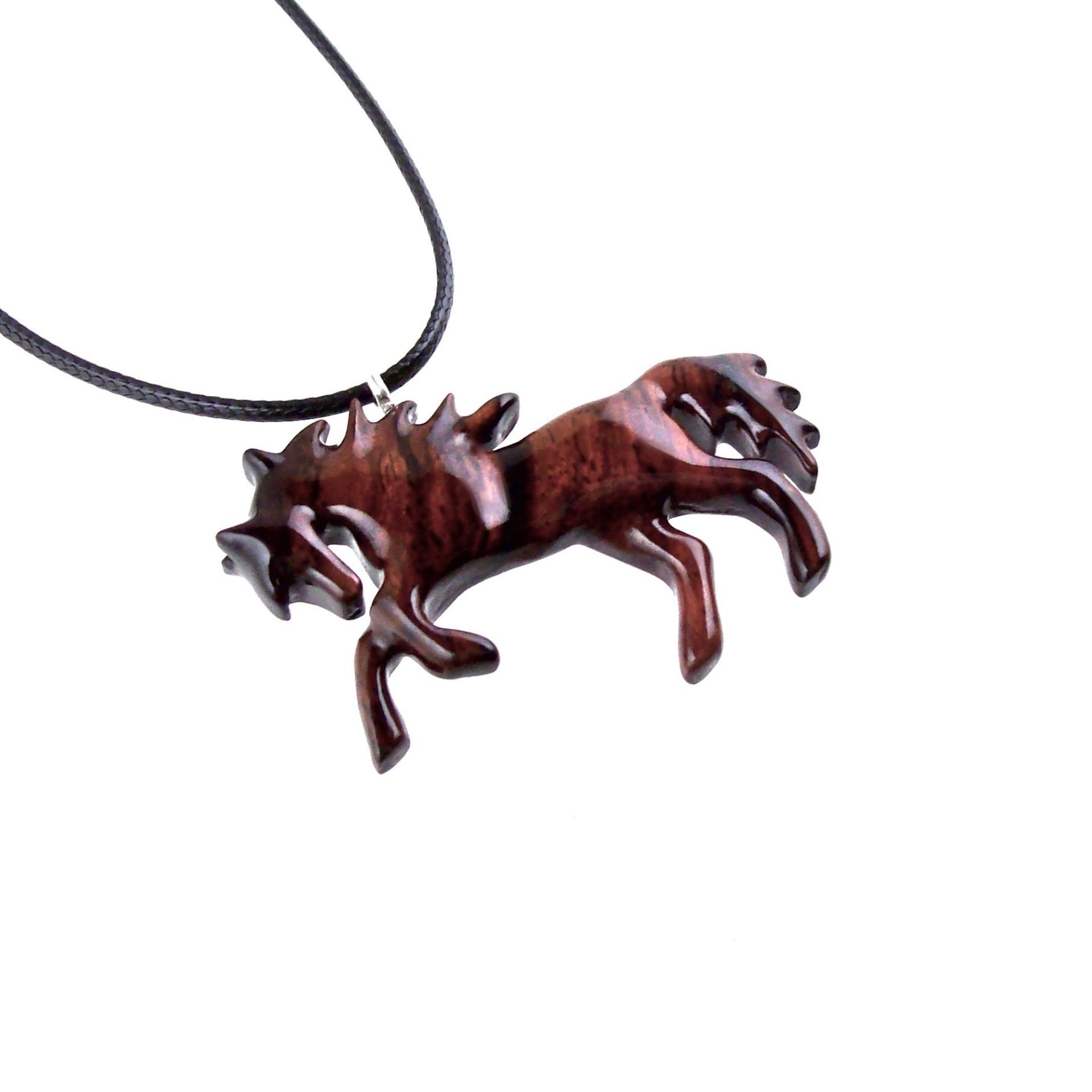 Horse Necklace, Hand Carved Wooden Horse Pendant, Handmade Equestrian Wood Jewelry, One of a Kind Gift for Her Him