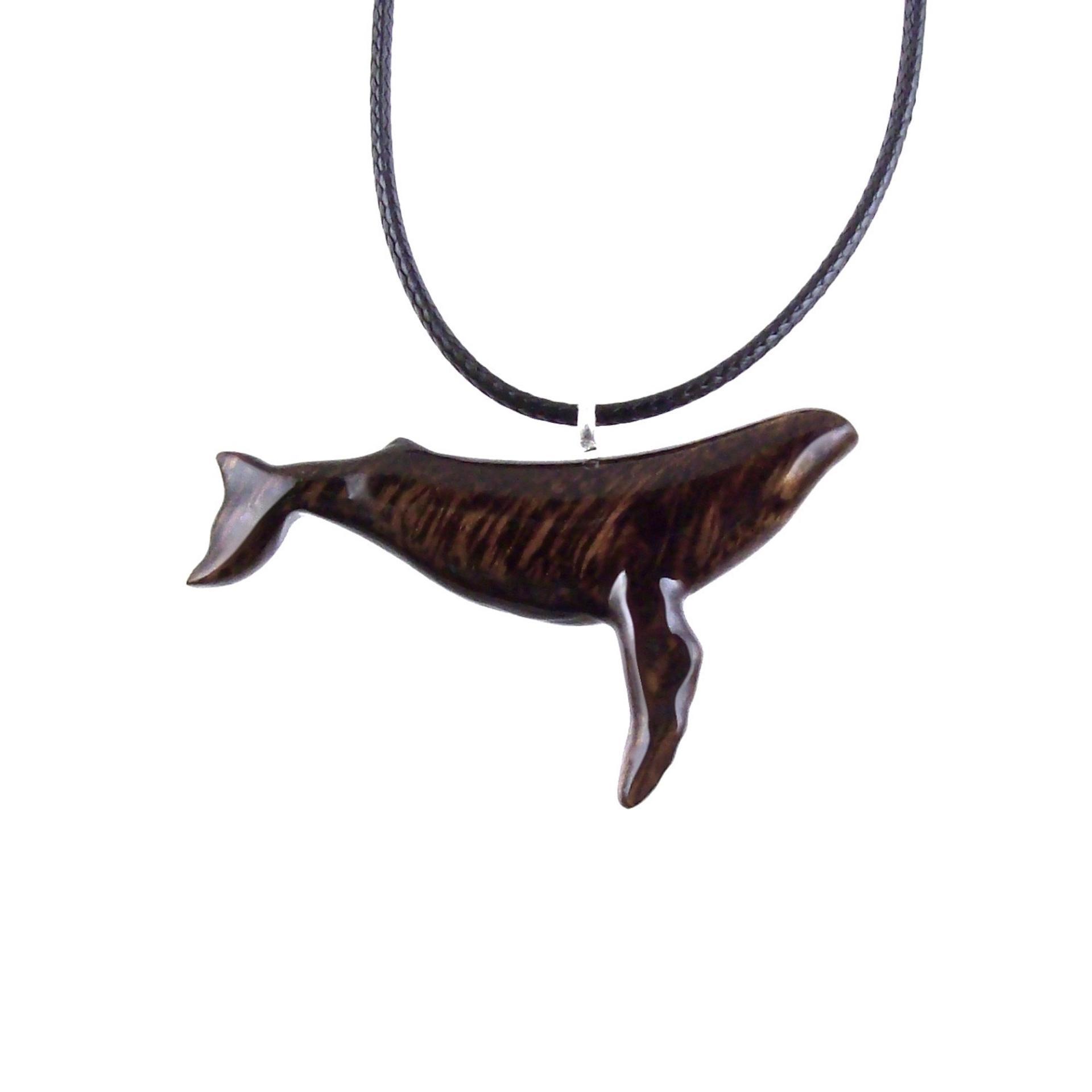Humpback Whale Pendant, Hand Carved Wooden Sea Animal Necklace, Nautical Wood Jewelry, Whale-watcher Gift for Men Women