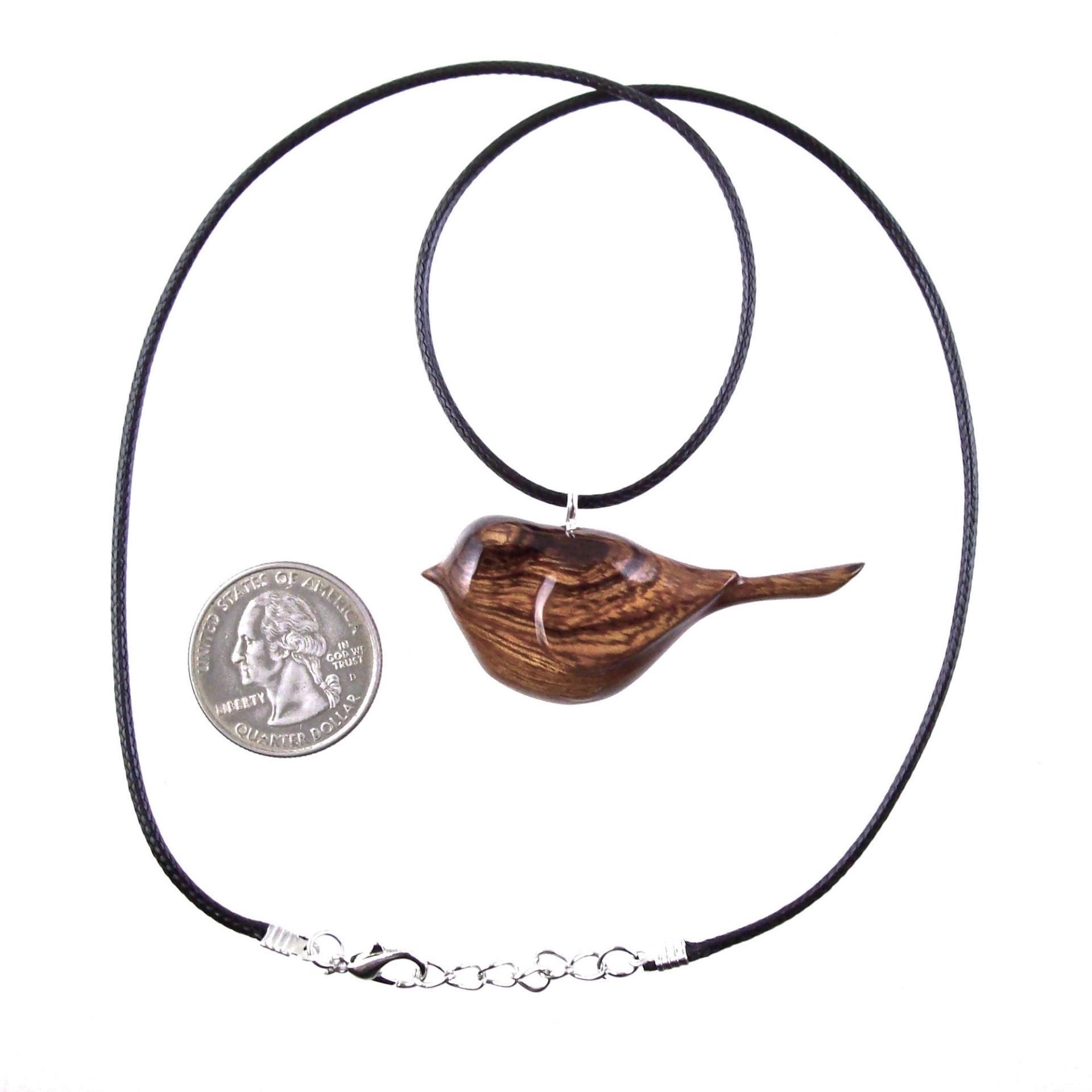 Chickadee Necklace, Hand Carved Wooden Bird Pendant, Wood Bird Jewelry, One of a Kind Gift for Her