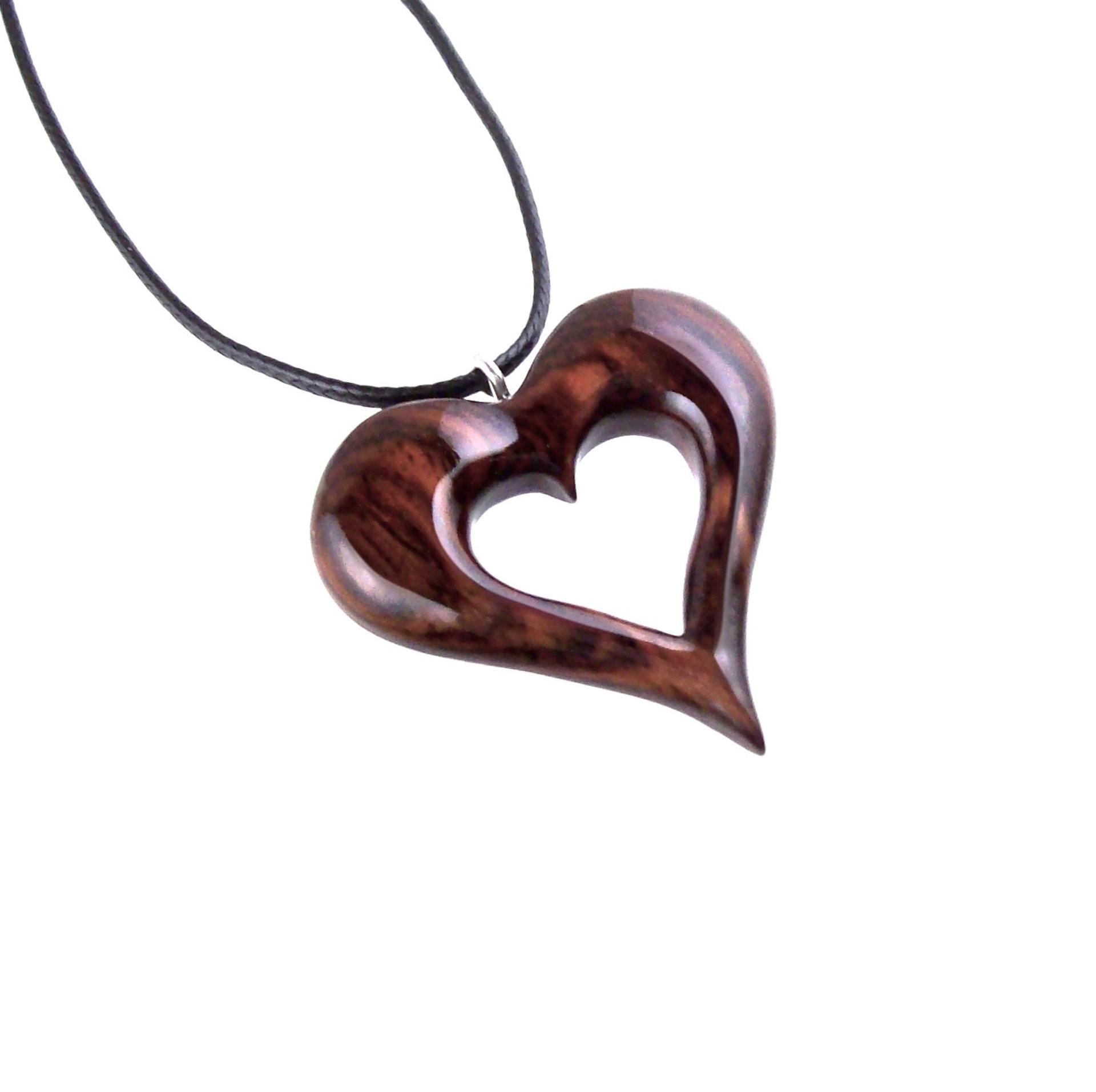 Wooden Heart Pendant, Hand Carved Wood Heart Necklace, 5th Anniversary Gift for Her, One of a Kind Handmade Jewelry
