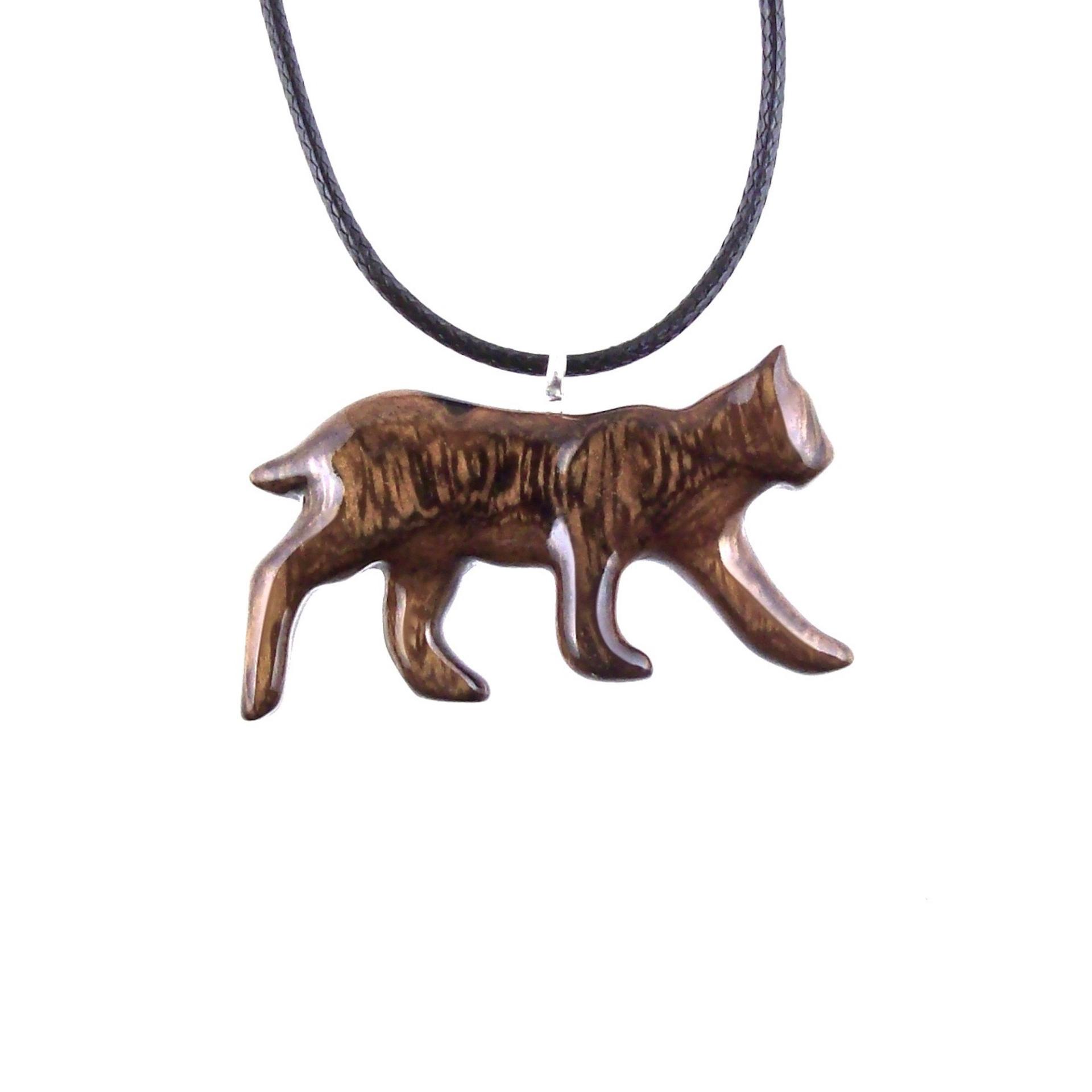 Wooden Bobcat Pendant, Bobcat Necklace, Hand Carved Lynx Necklace, Wood Wildcat Necklace, Totem Spirit Animal Jewelry for Men or Women