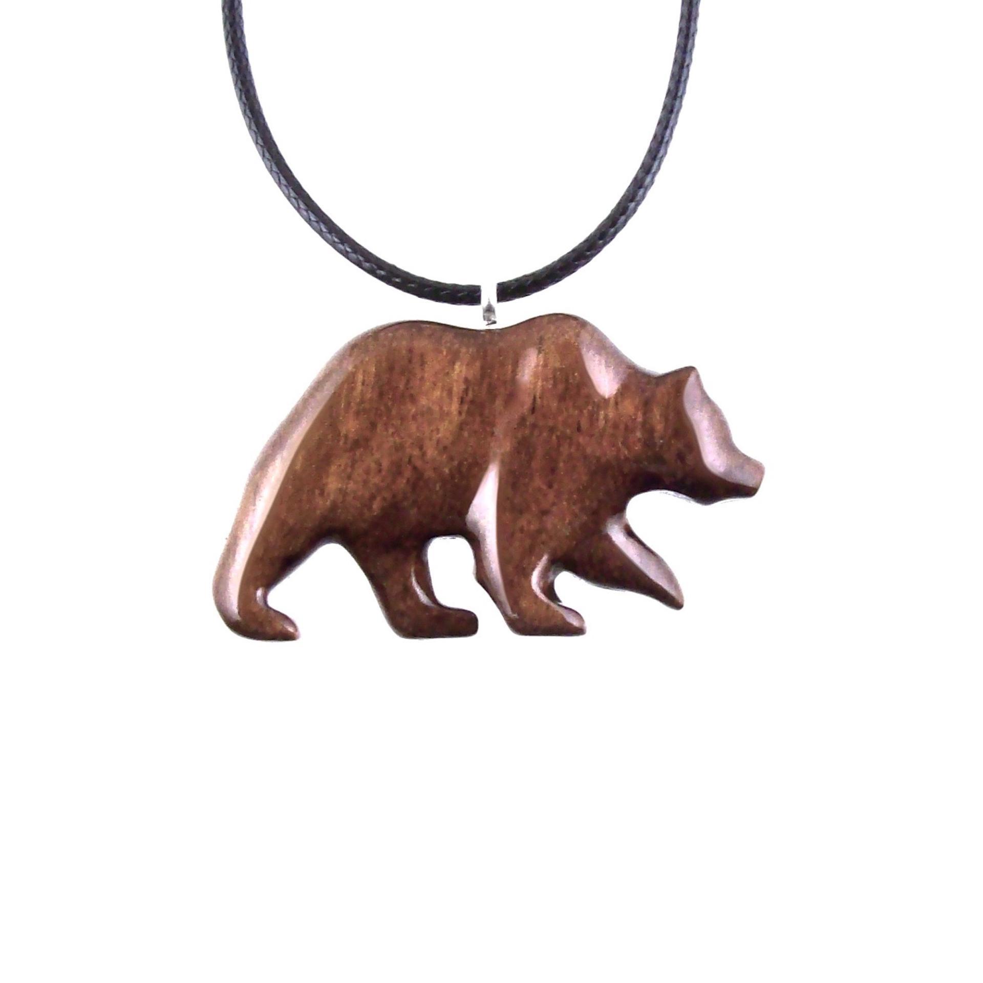 Hand Carved Wooden Bear Pendant, Grizzly Bear Necklace, Totem Spirit Animal Woodland Jewelry for Men or Women