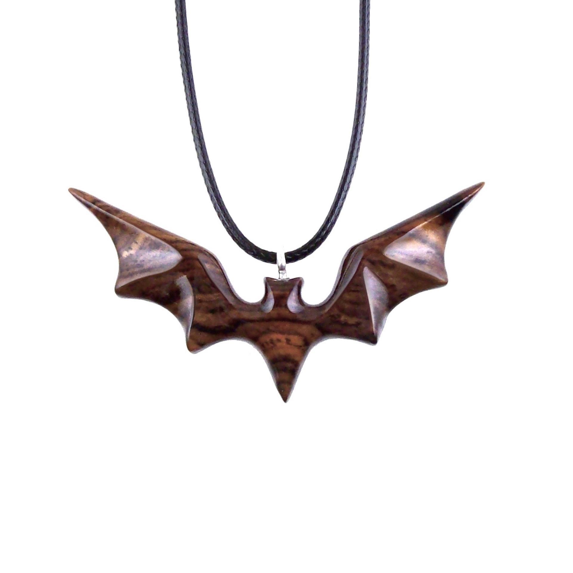Hand Carved Bat Necklace, Wooden Bat Pendant, Totem Spirit Animal Handmade Wood Jewelry for Men Women