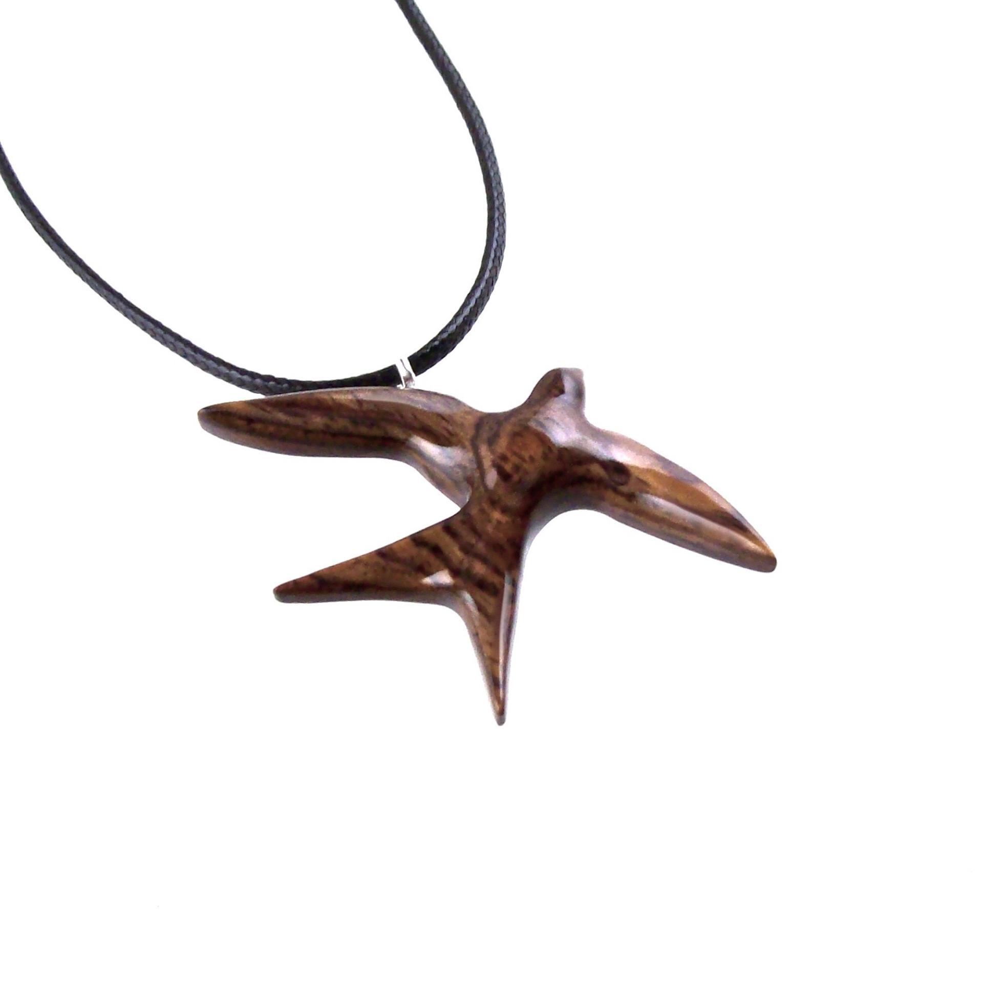 Hand Carved Swallow Necklace, Wooden Bird Pendant, Hope and Love Symbol 5th Anniversary Wood Jewelry Gift for Her