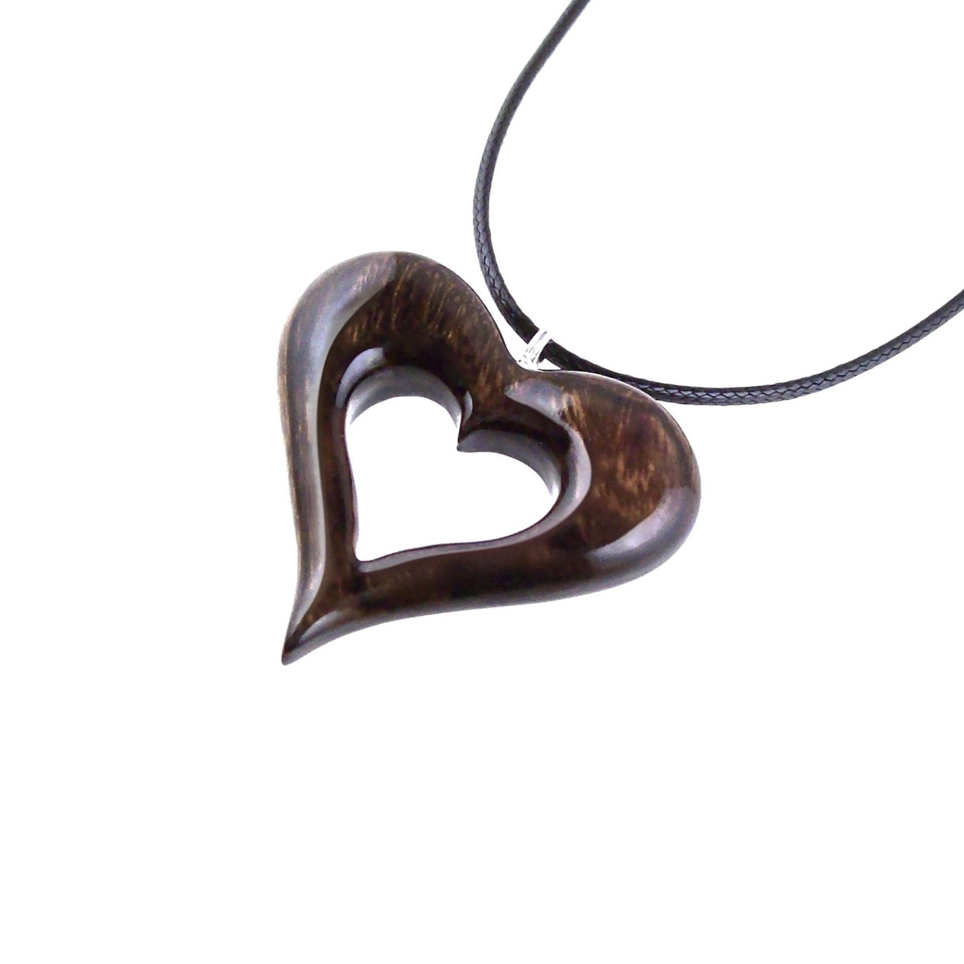 Wood Heart Necklace, Hand Carved Wooden Heart Pendant, 5th Anniversary Gift for Her, One of a Kind Wood Jewelry