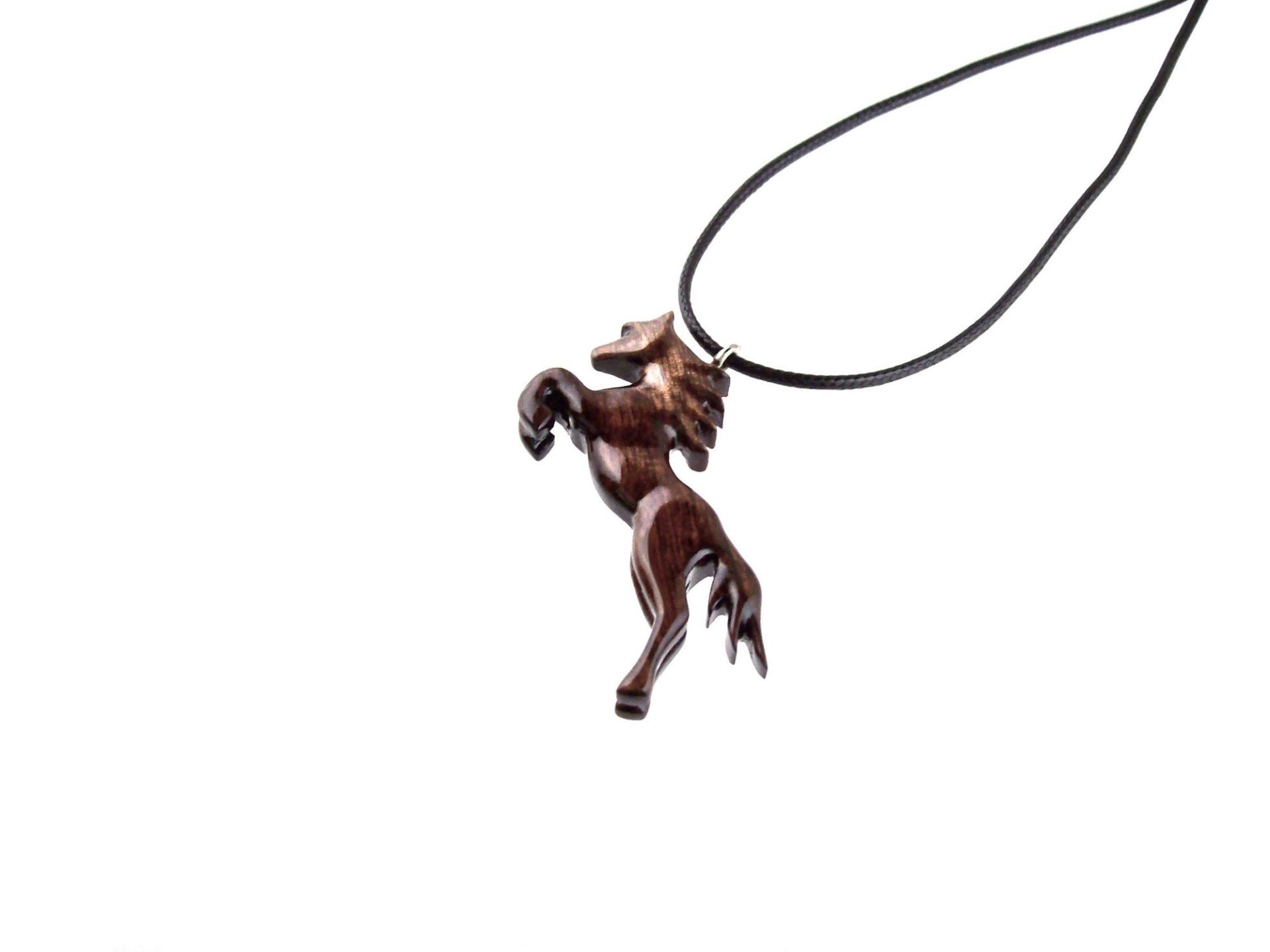 Horse Pendant, Hand Carved Wooden Jumping Horse Necklace, Equestrian Jewelry for Men or Women, Totem Spirit Animal Gift for Him Her
