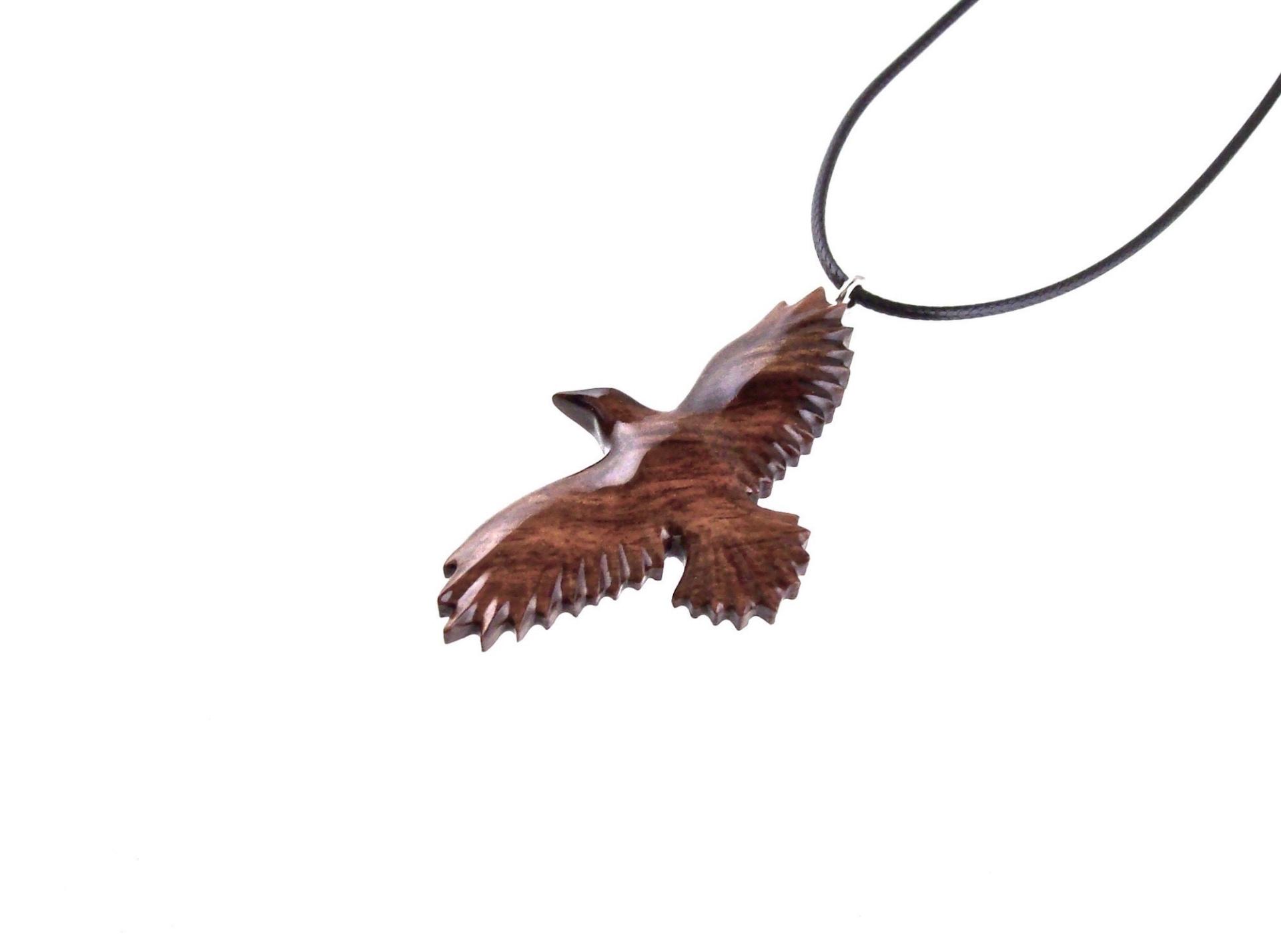 Hand Carved Raven Pendant, Wooden Crow Necklace, Wood Bird Jewelry for Men Women