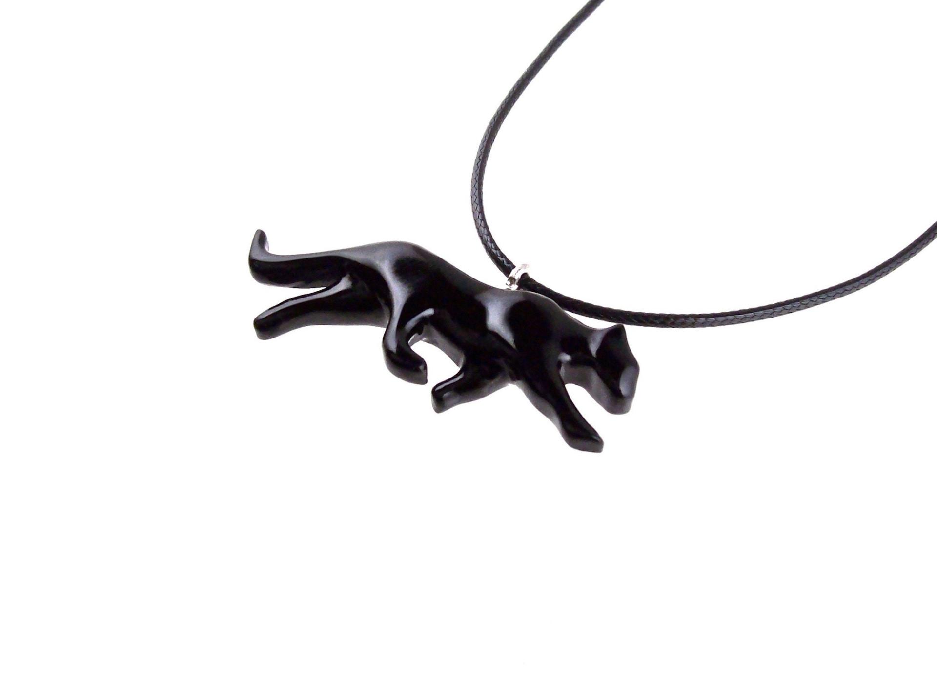 Black Jaguar Panther Necklace, Hand Carved Wooden Panther Pendant, Totem Spirit Animal Wood Jewelry