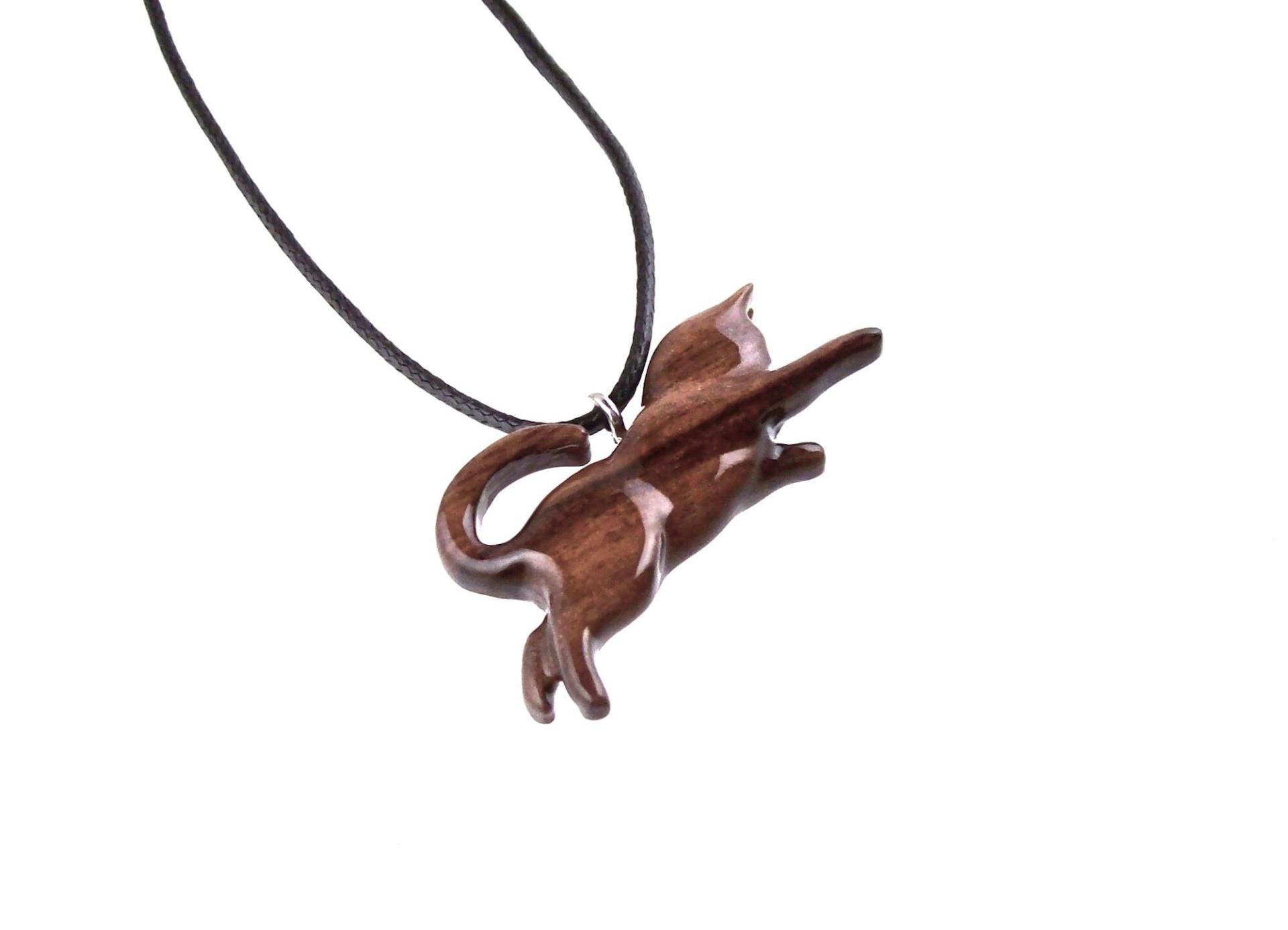 Hand Carved Cat Pendant, Wooden Kitten Necklace, Cat Lover Gift for Men Women, Handmade Spirit Animal, Wood Jewelry