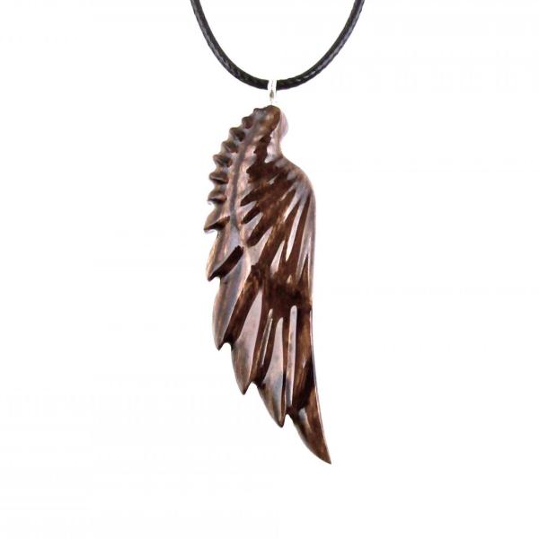 Wooden Angel Wing Pendant, Hand Carved Wood Wing Necklace, Protection Amulet Gift for Him, One of a Kind Mens Jewelry