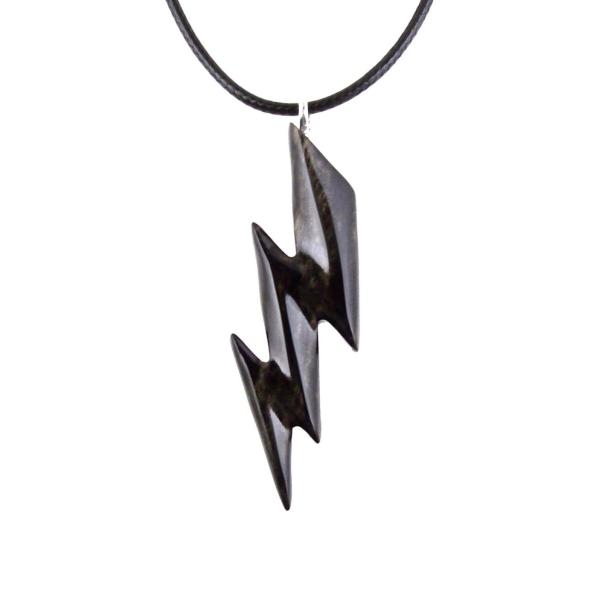Wooden Lighting Bolt Pendant Necklace, Hand Carved Wood Flash Pendant, Lightning Strike, Thunderbolt Necklace, Storm Chaser Gift