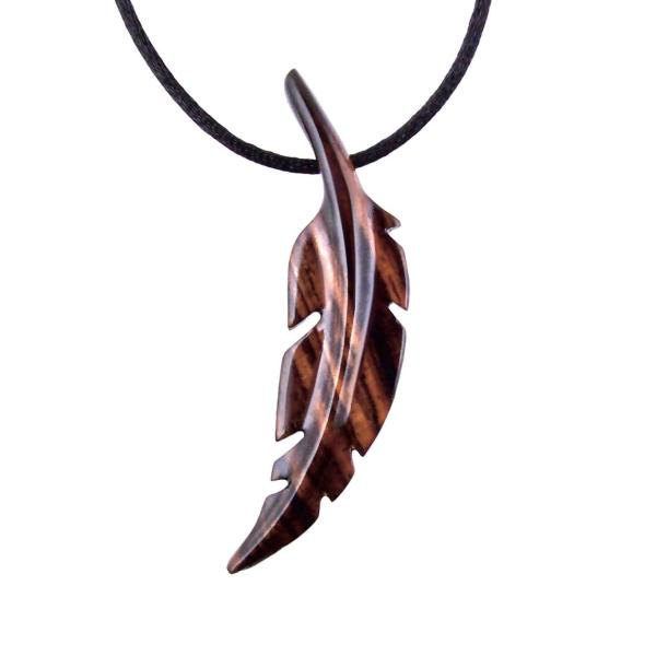 Hand Carved Feather Necklace, Wooden Feather Pendant, Mens Wood Necklace, Tribal Jewelry, One of a Kind Gift for Him